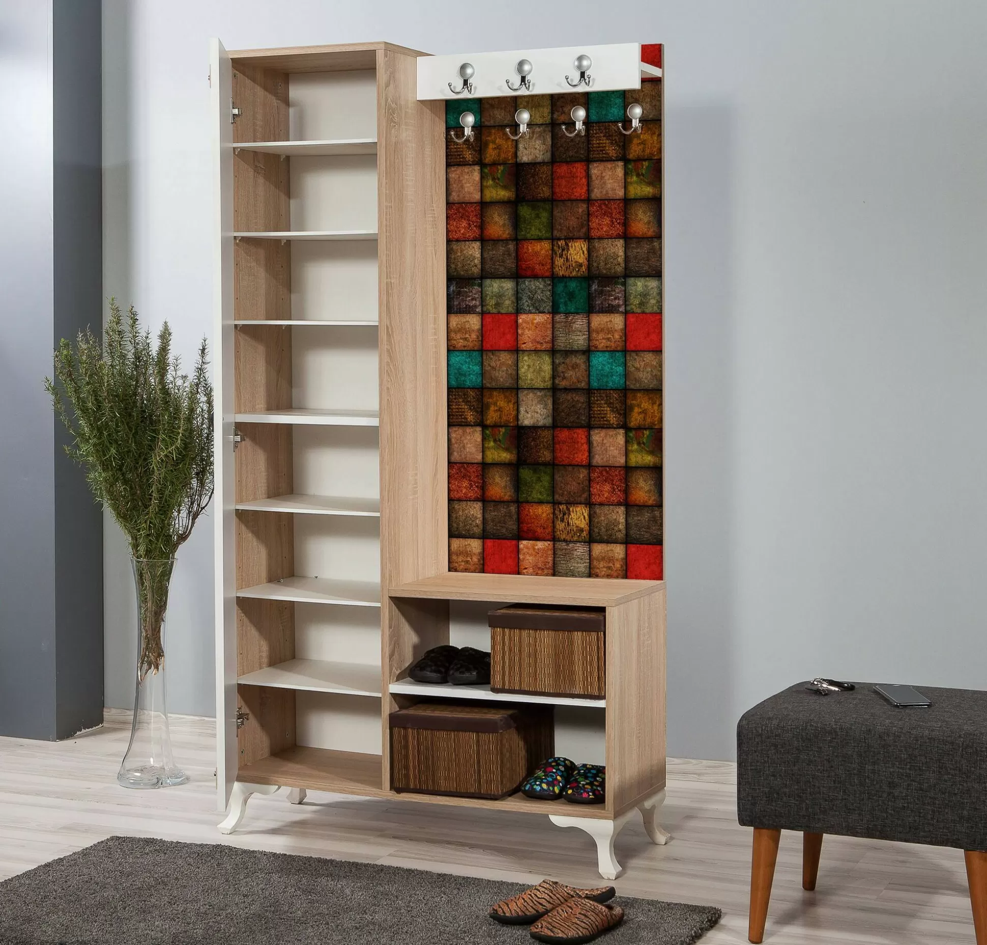 Dmora Mobili Da Ingresso<Mobile da ingresso Sugilite, 100x36h190 cm, Quercia e Multicolore