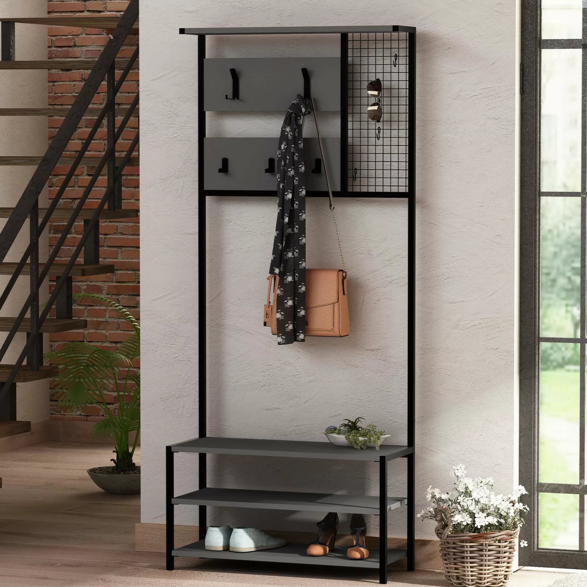 Dmora Mobili Da Ingresso<Mobile da ingresso Varsavia, 78x30 h182 cm, Antracite e Nero