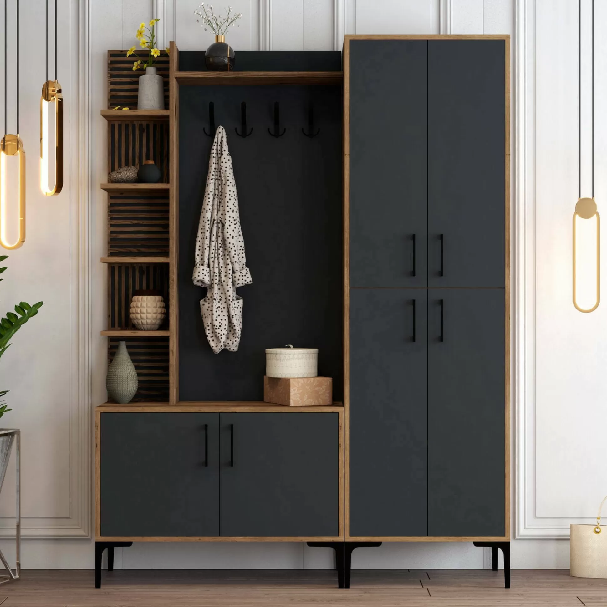 Dmora Mobili Da Ingresso<Mobile da ingresso Vivian, 150x35 h200 cm, Noce e Antracite