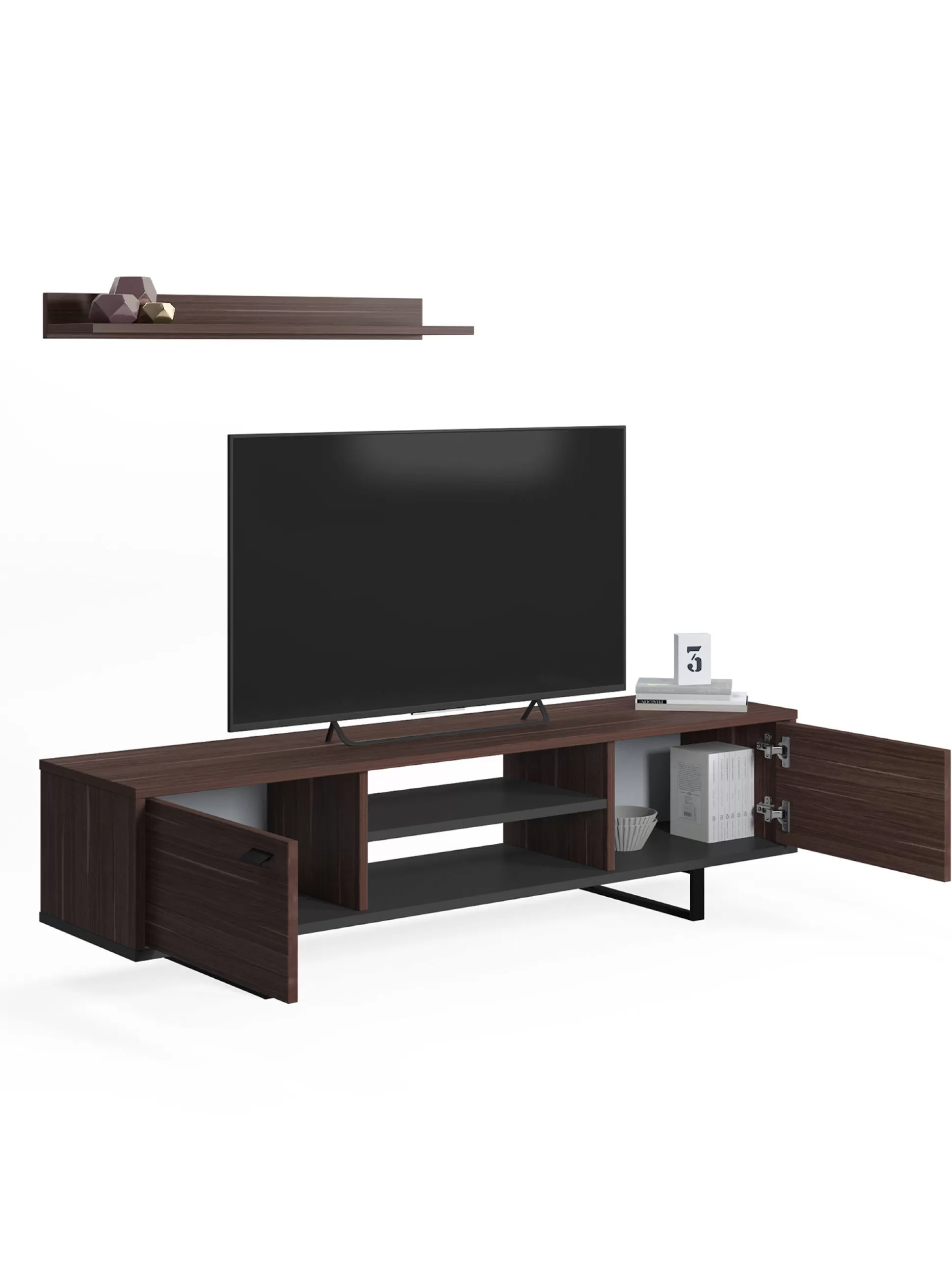 Dmora Mobili Porta Tv<Mobile da soggiorno porta TV con due ante e due ripiani, cm 150 x 35 x 44, colore e antracite