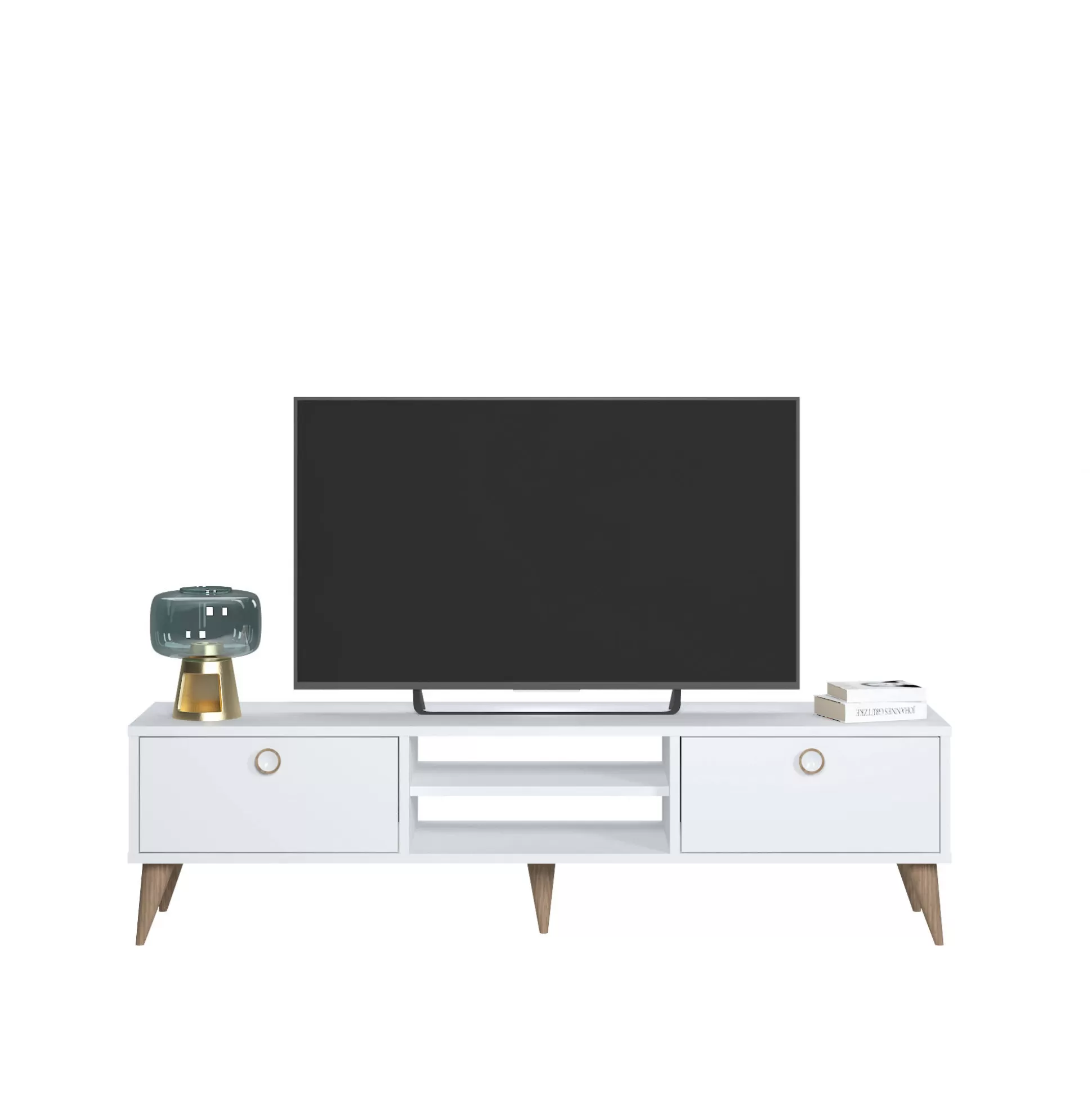 Dmora Mobili Porta Tv<Mobile da soggiorno porta TV con due antine e due vani centrali, cm 152 x 35 x 40, colore