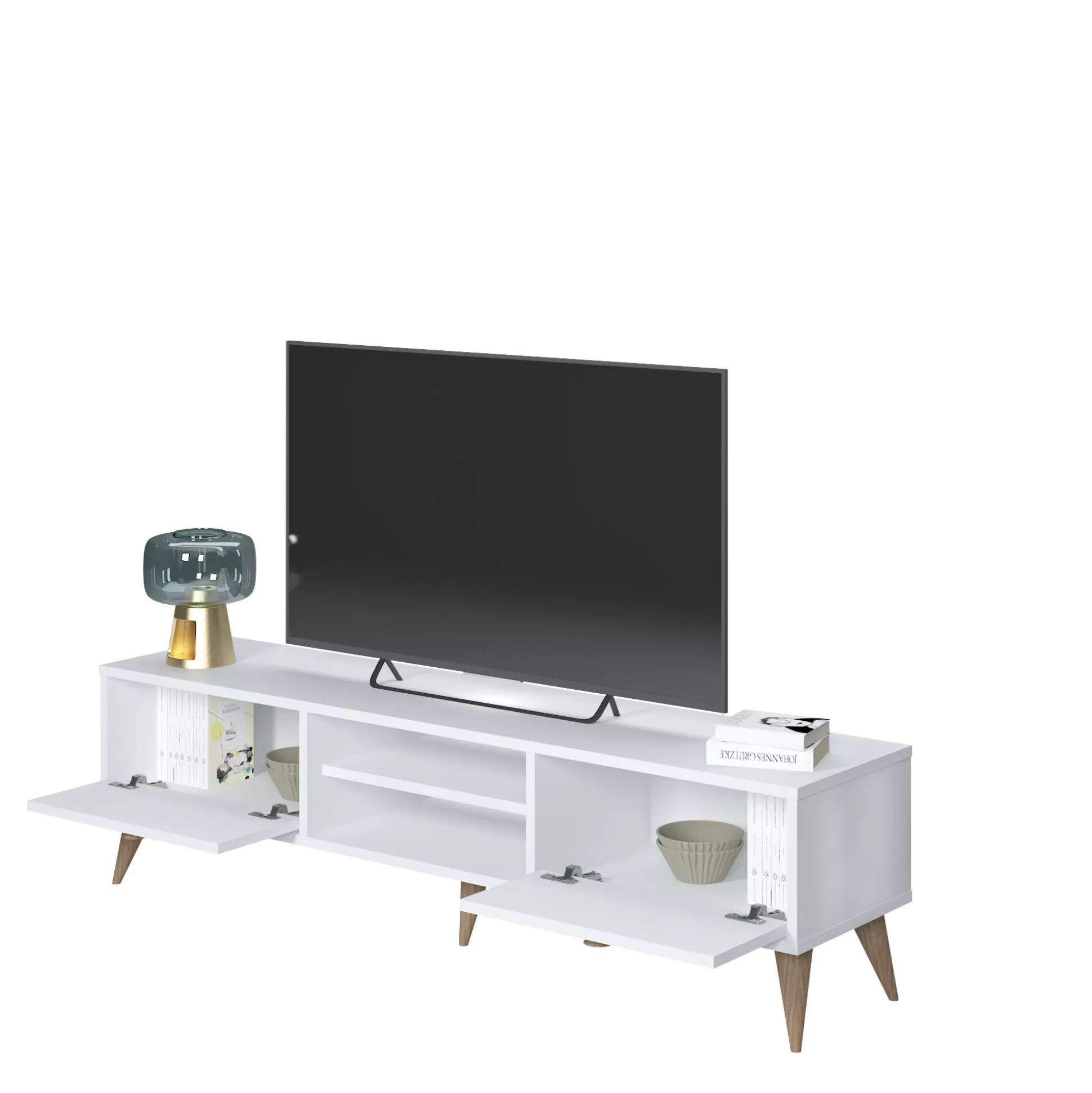 Dmora Mobili Porta Tv<Mobile da soggiorno porta TV con due antine e due vani centrali, cm 152 x 35 x 40, colore