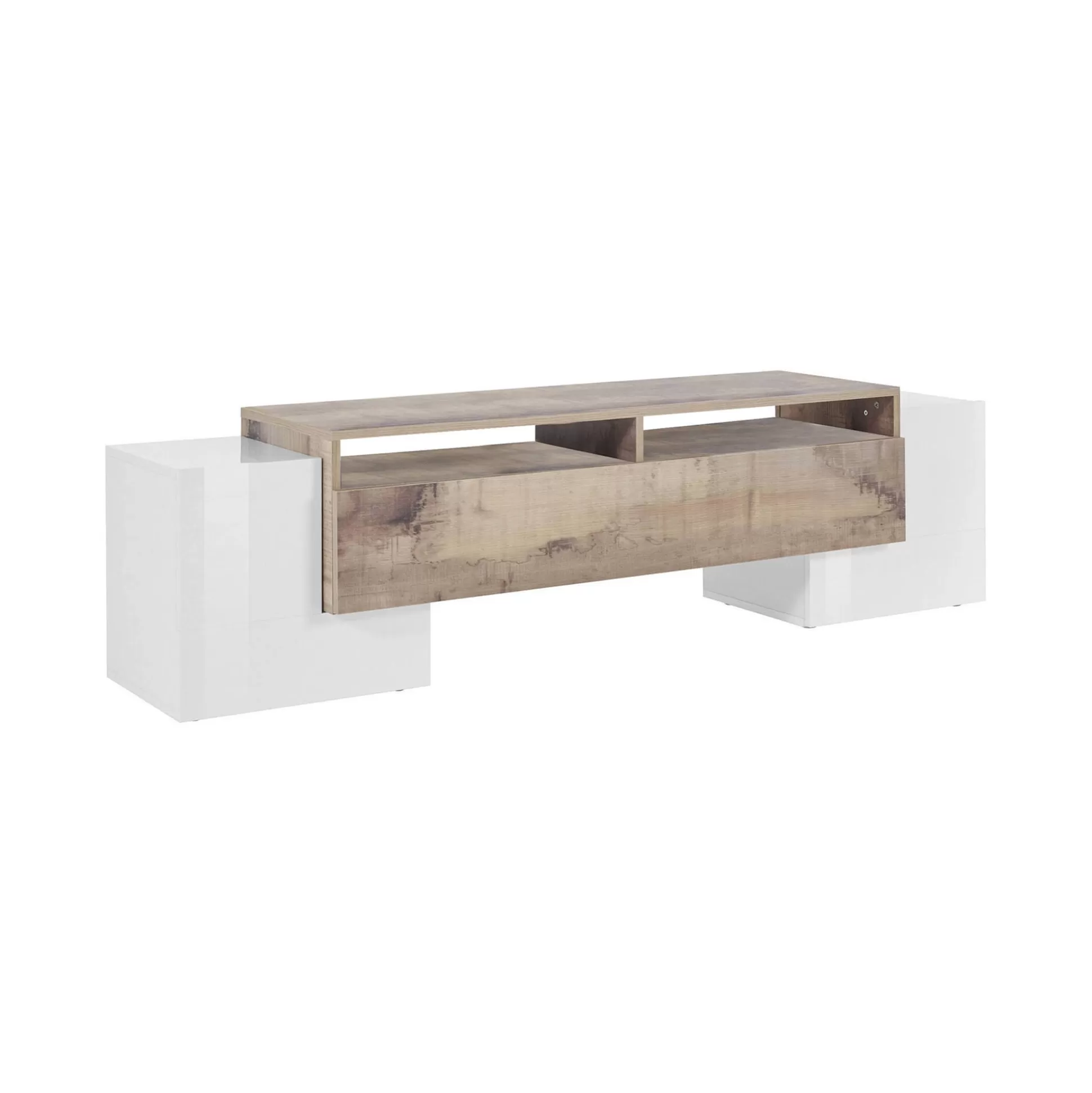 Dmora Mobili Porta Tv<Mobile porta TV Abele, cm 170x45h45, Bianco lucido e Acero