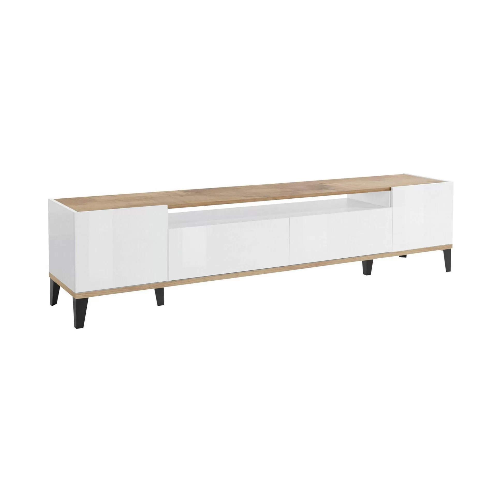 Dmora Mobili Porta Tv<Mobile porta TV Abina, cm 200x40h47, Bianco lucido e Acero