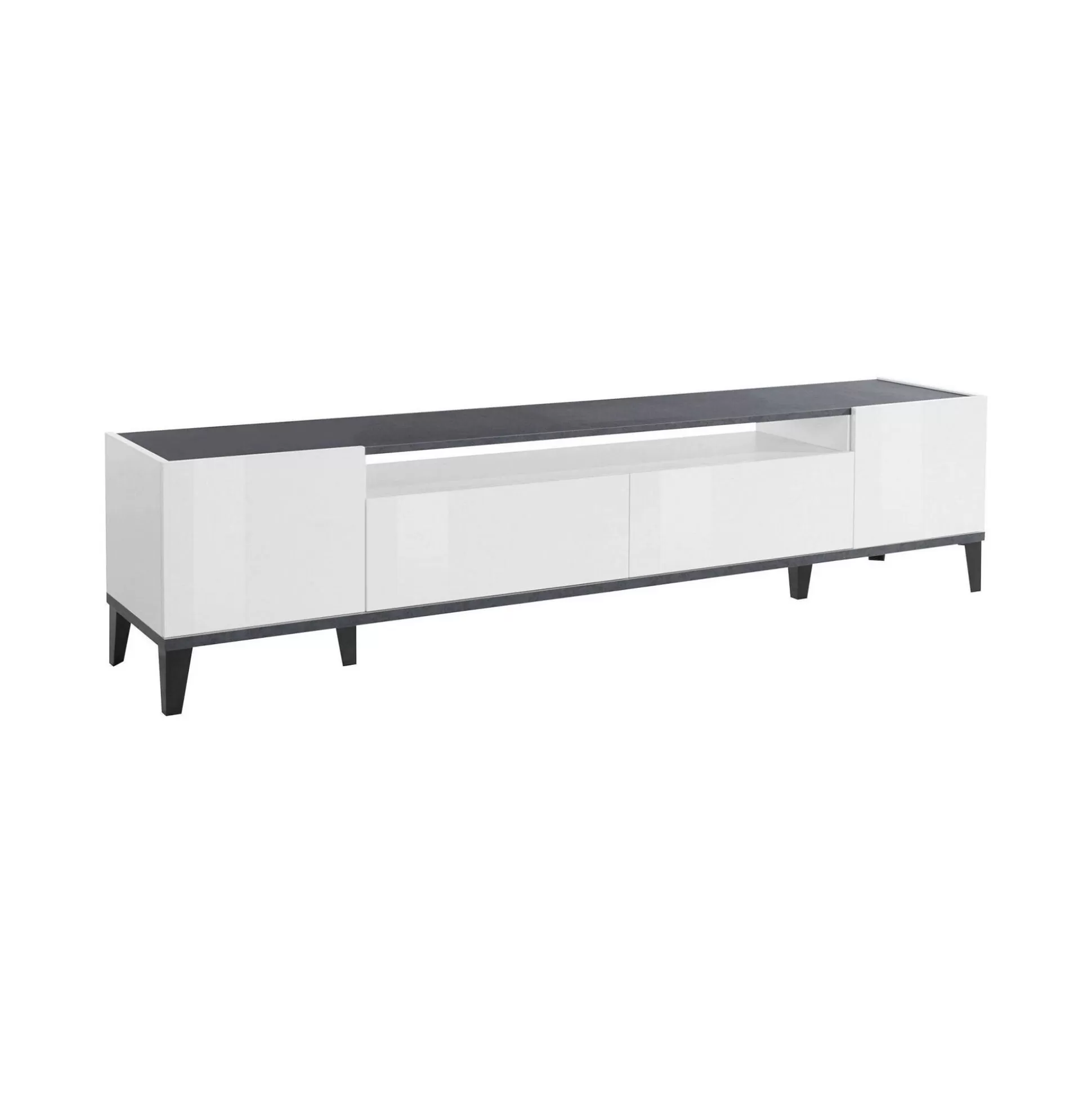 Dmora Mobili Porta Tv<Mobile porta TV Abina, cm 200x40h47, Bianco lucido e Ardesia