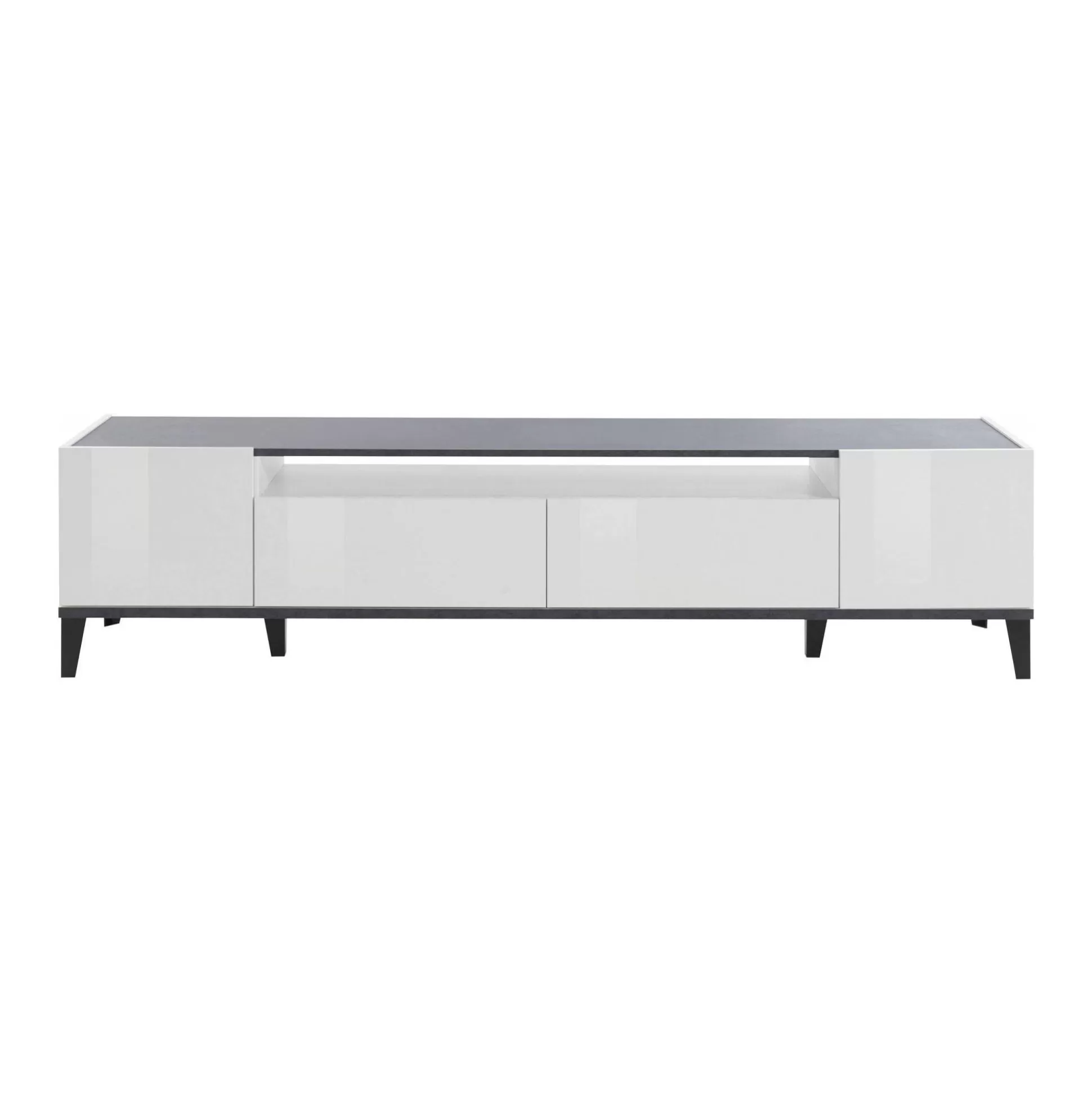 Dmora Mobili Porta Tv<Mobile porta TV Abina, cm 200x40h47, Bianco lucido e Ardesia