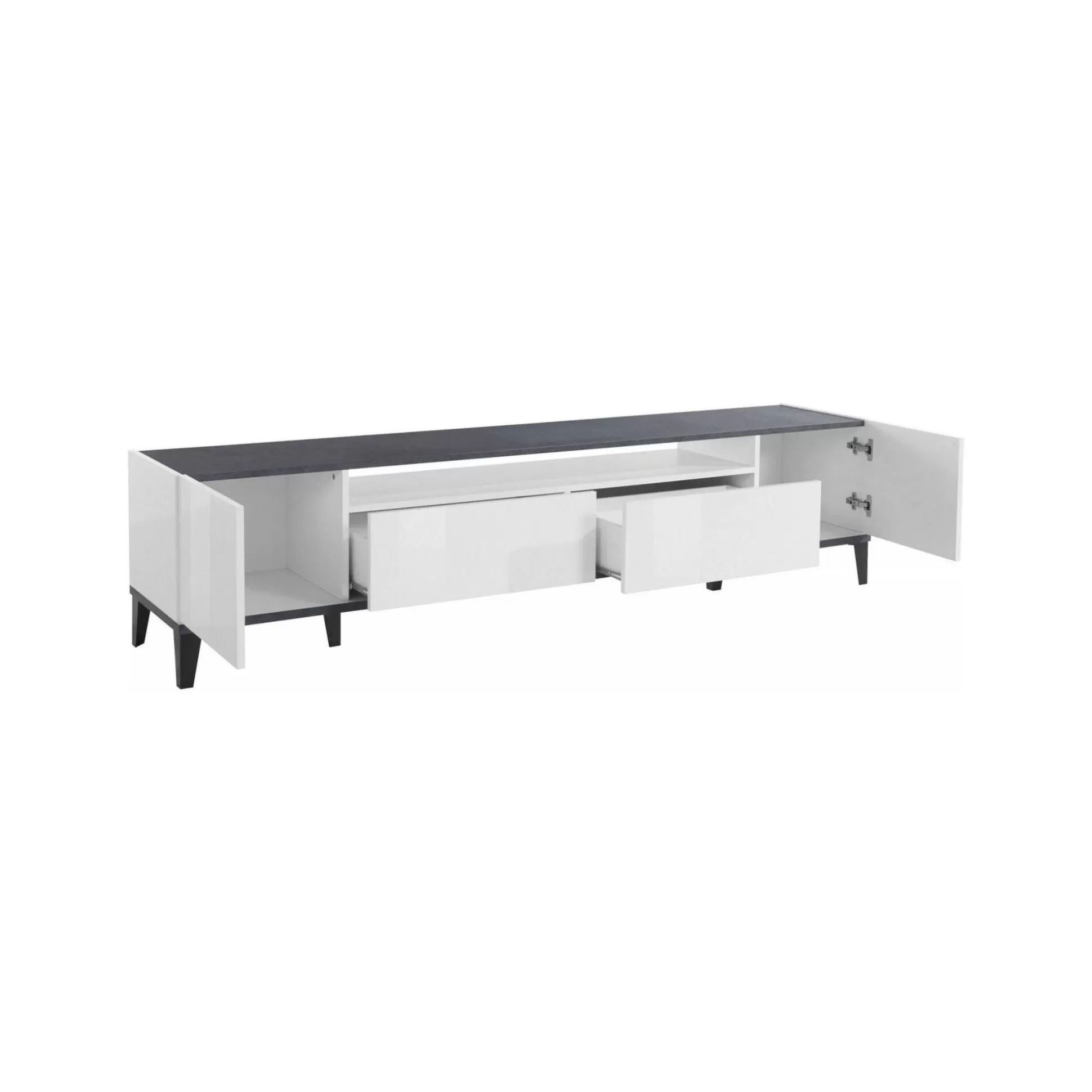 Dmora Mobili Porta Tv<Mobile porta TV Abina, cm 200x40h47, Bianco lucido e Ardesia