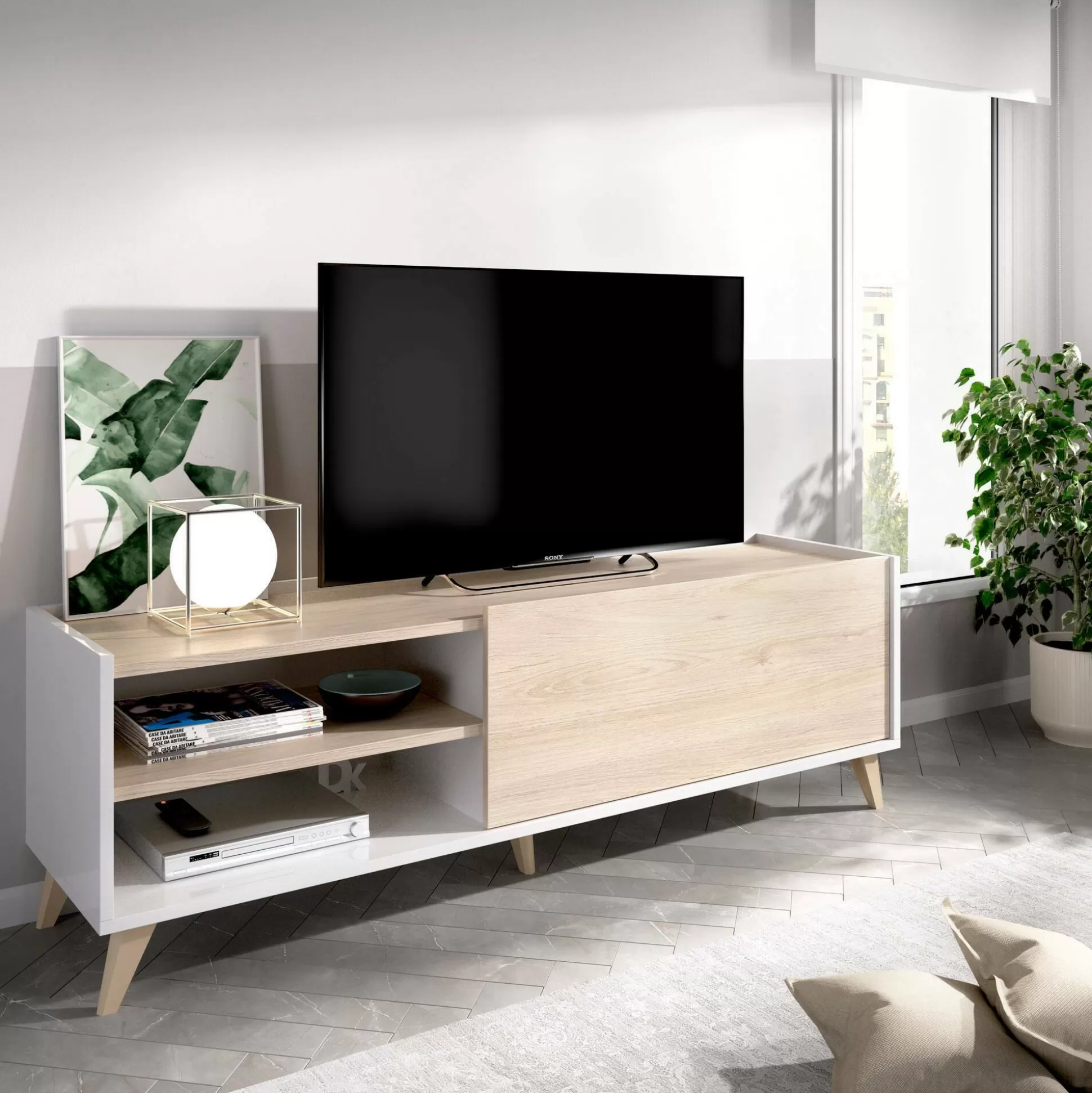 Dmora Mobili Porta Tv<Mobile porta TV Allesia, 155x43h47 cm, Rovere e Bianco