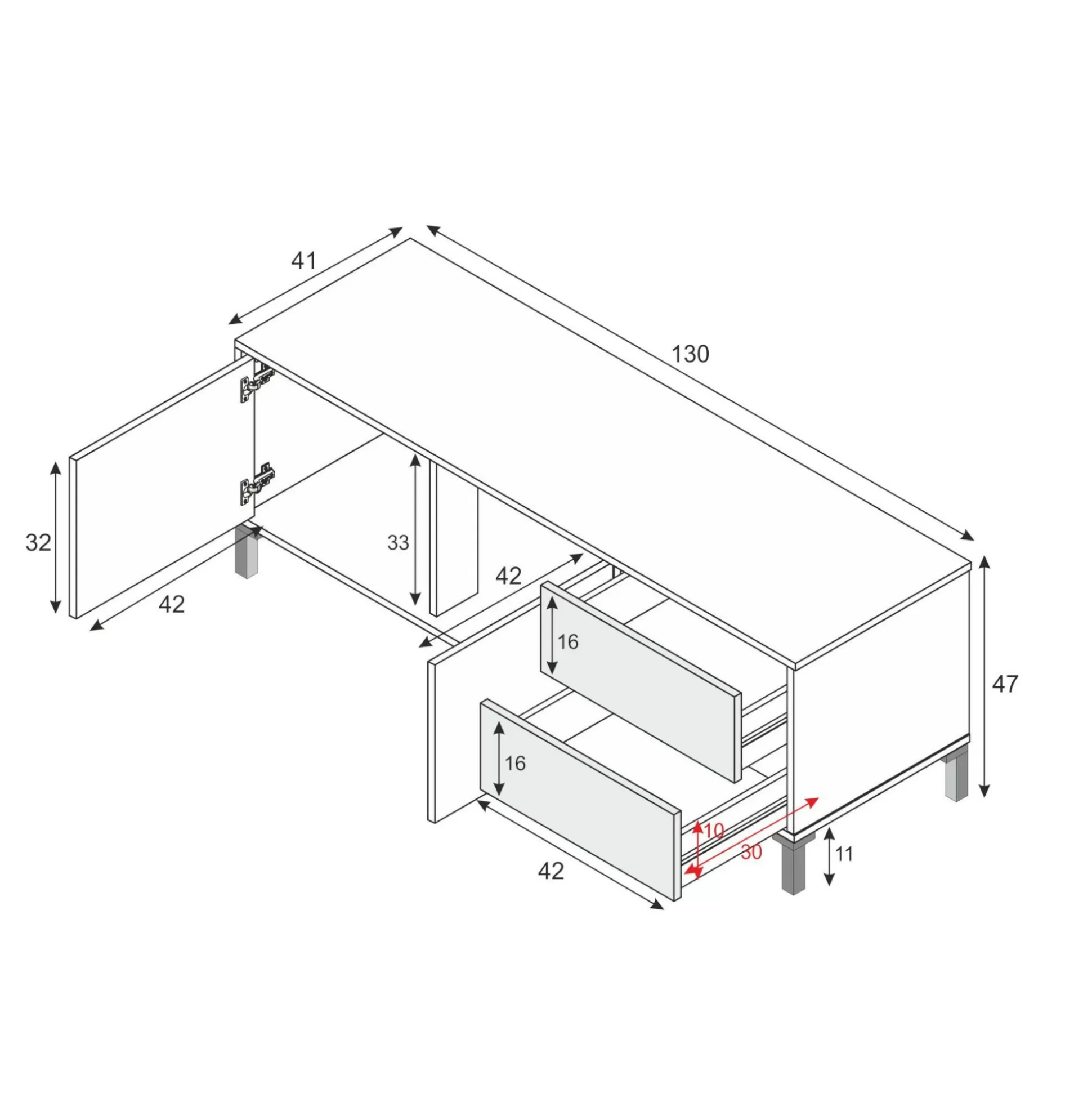 Dmora Mobili Porta Tv<Mobile porta TV Alva, 130x41h47 cm, Rovere e Bianco