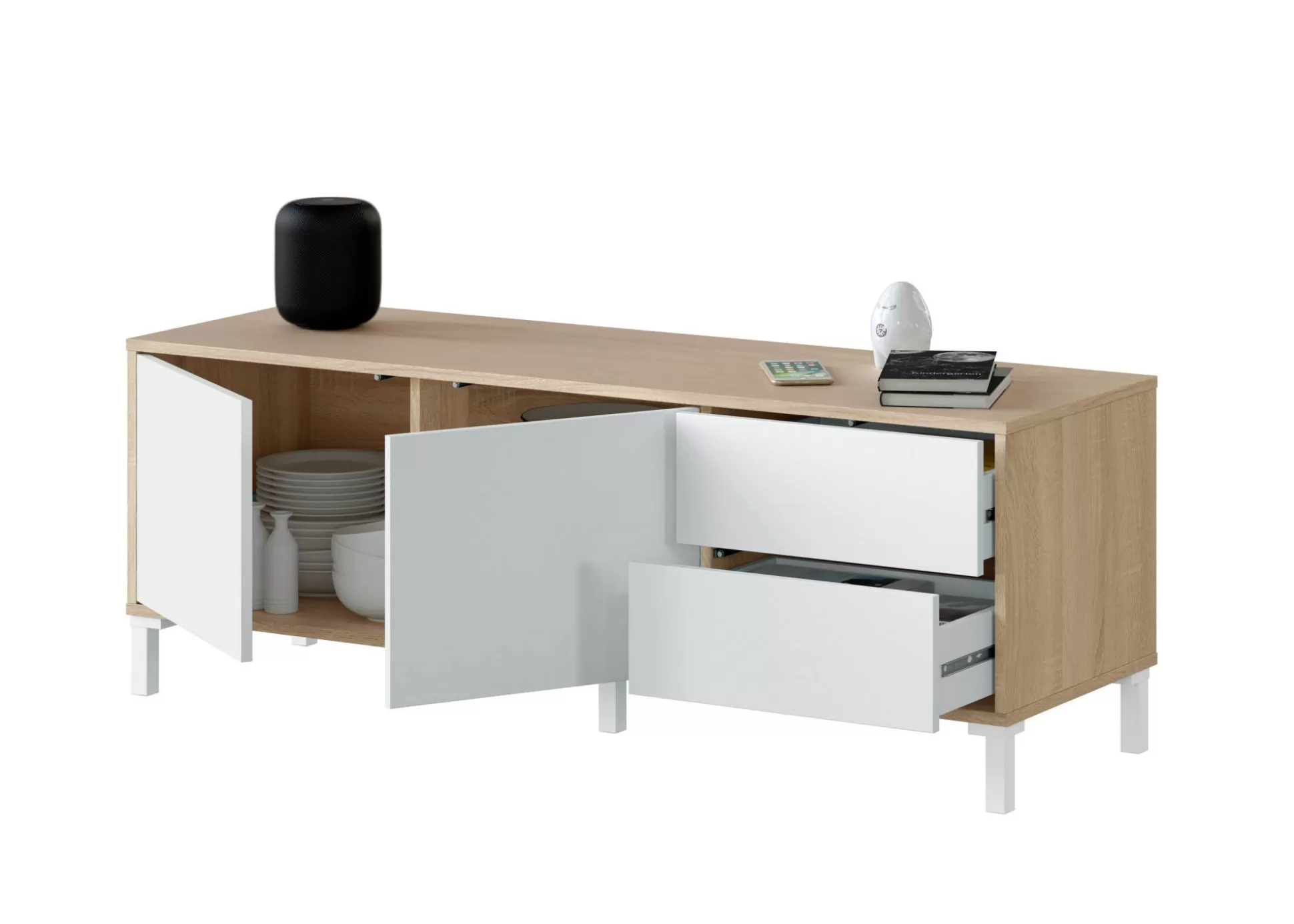 Dmora Mobili Porta Tv<Mobile porta TV Alva, 130x41h47 cm, Rovere e Bianco