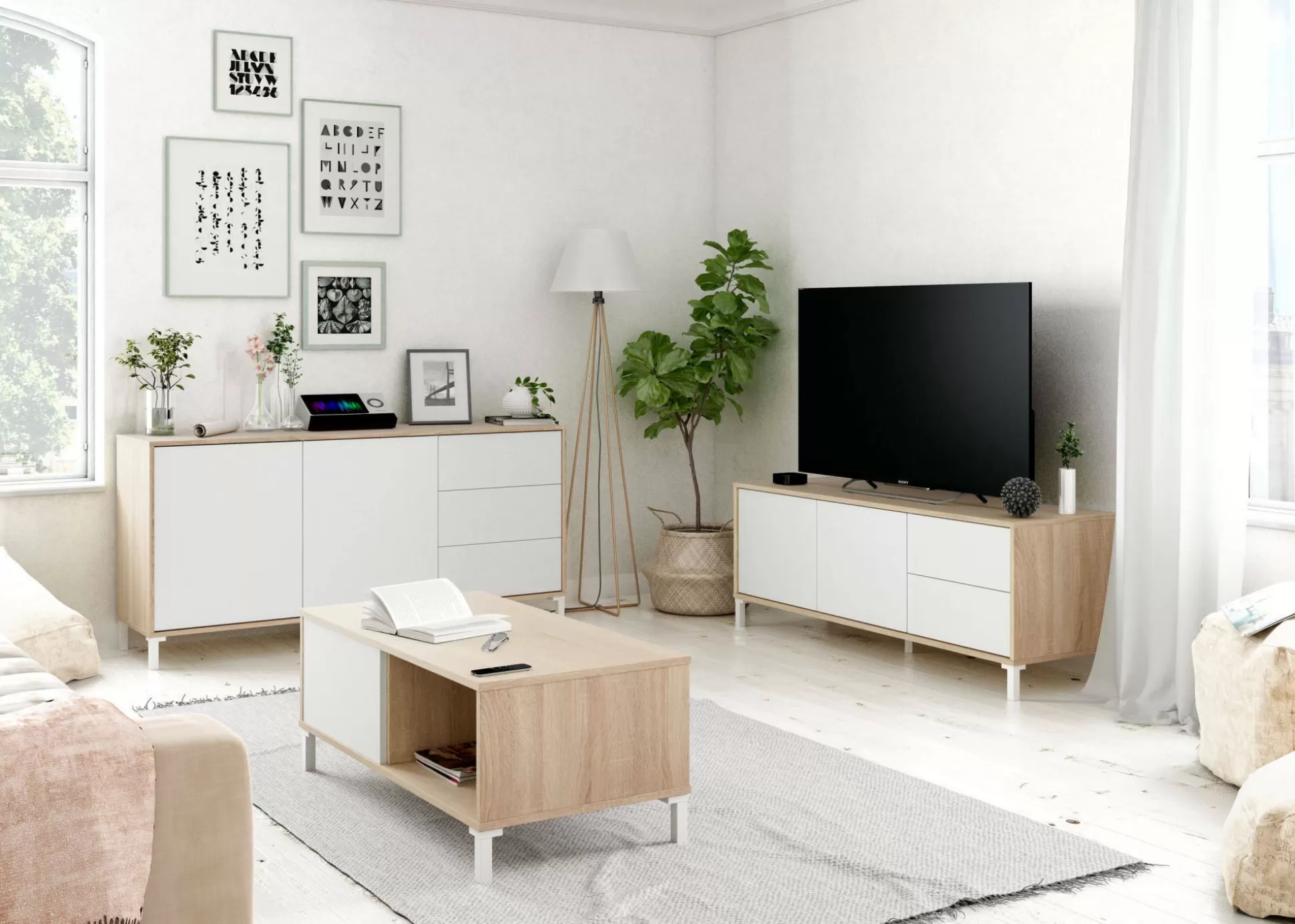 Dmora Mobili Porta Tv<Mobile porta TV Alva, 130x41h47 cm, Rovere e Bianco