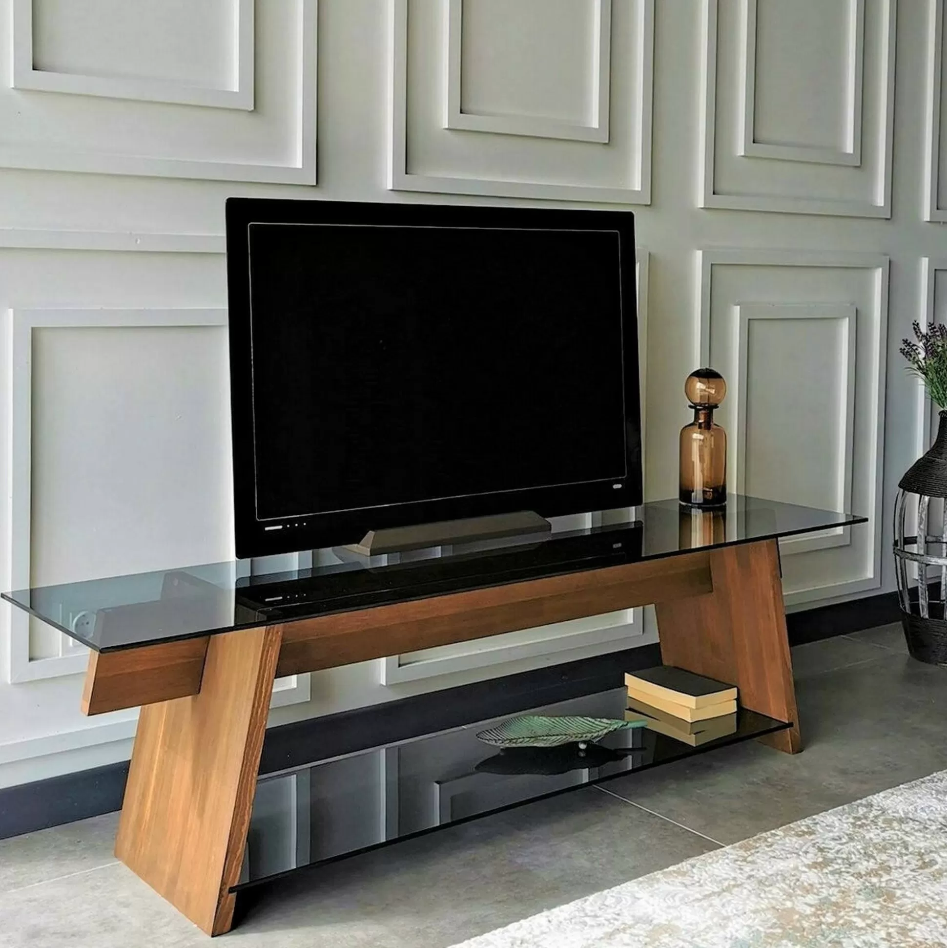 Dmora Mobili Porta Tv<Mobile porta TV Amorosi, 158x40h45 cm, Noce e Nero