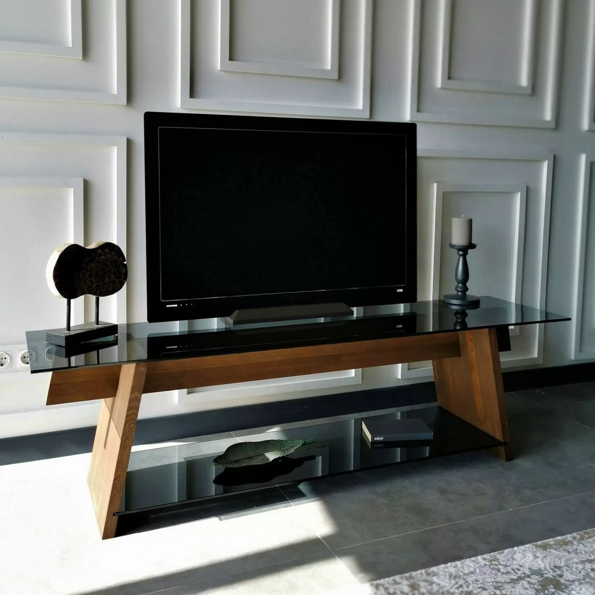 Dmora Mobili Porta Tv<Mobile porta TV Amorosi, 158x40h45 cm, Noce e Nero