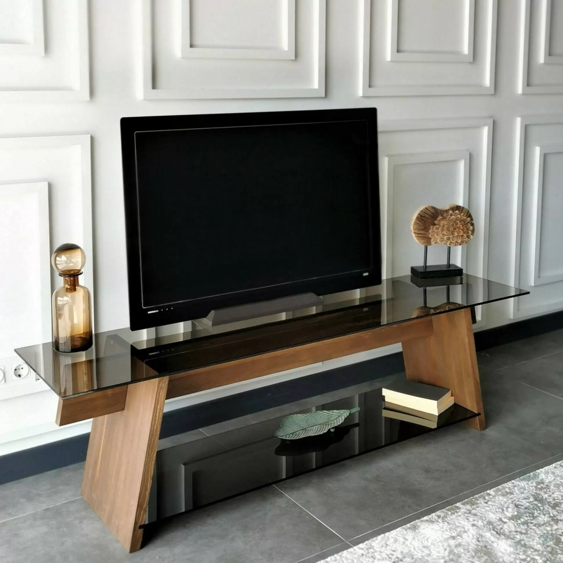 Dmora Mobili Porta Tv<Mobile porta TV Amorosi, 158x40h45 cm, Noce e Nero
