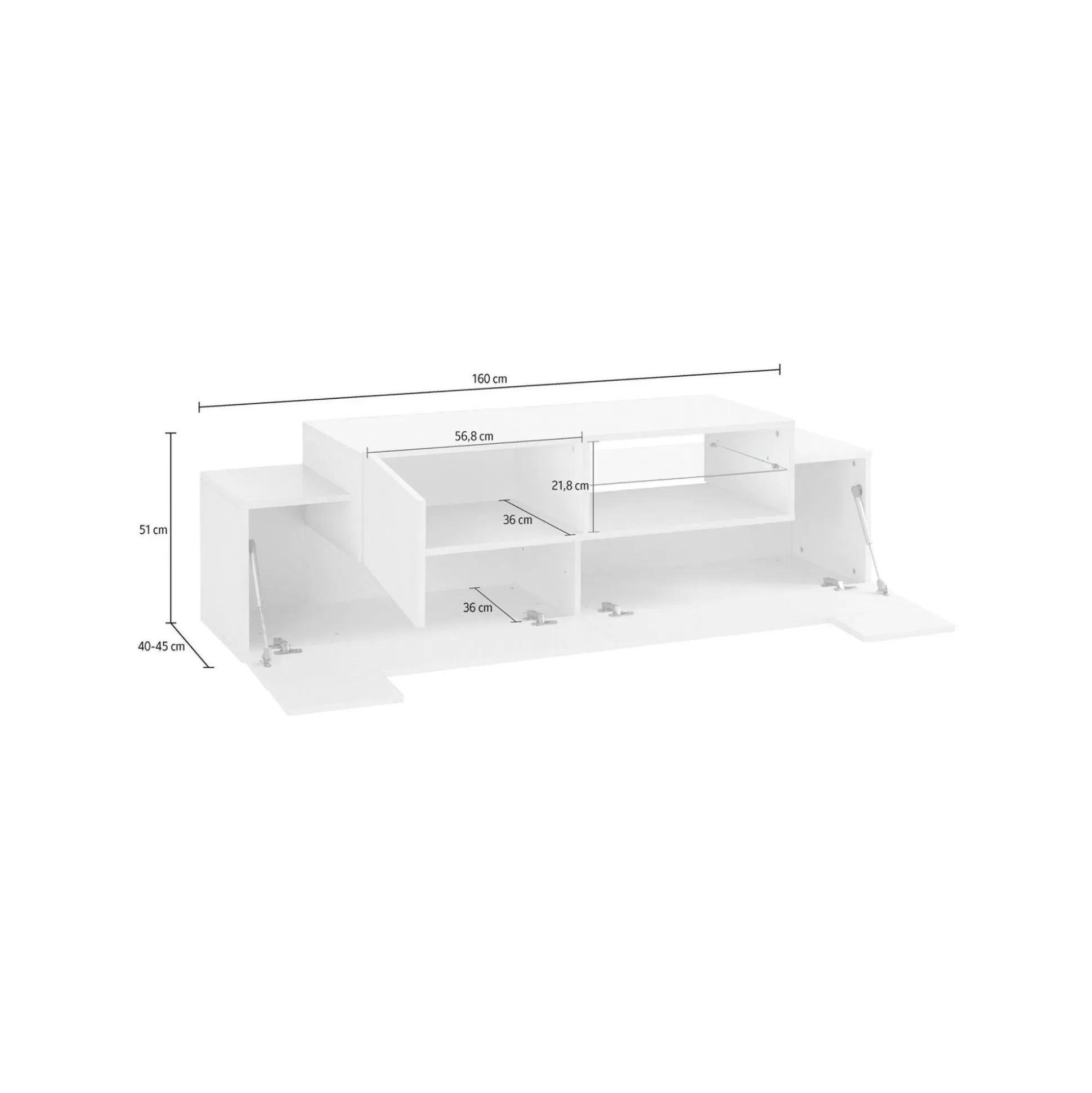 Dmora Mobili Porta Tv<Mobile porta TV Andris, cm 160x45h51, Bianco lucido e Acero