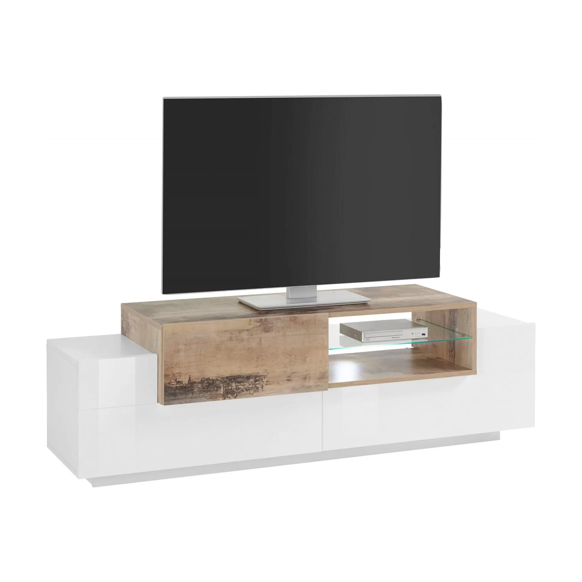Dmora Mobili Porta Tv<Mobile porta TV Andris, cm 160x45h51, Bianco lucido e Acero