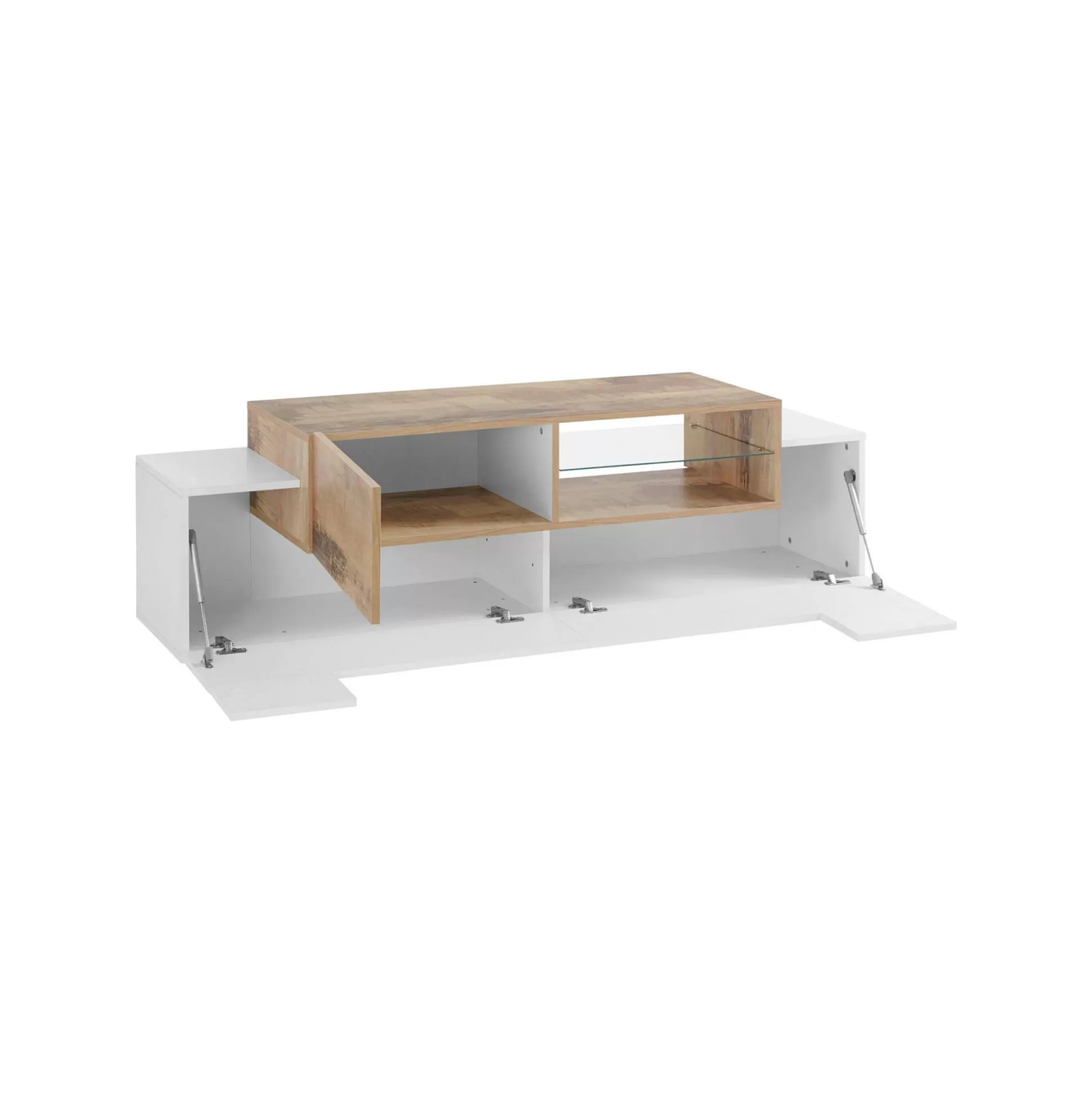 Dmora Mobili Porta Tv<Mobile porta TV Andris, cm 160x45h51, Bianco lucido e Acero