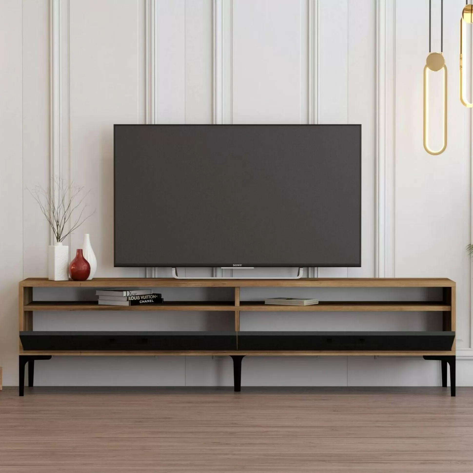 Dmora Mobili Porta Tv<Mobile porta TV Angiari, 180x47h35 cm, Noce e Antracite