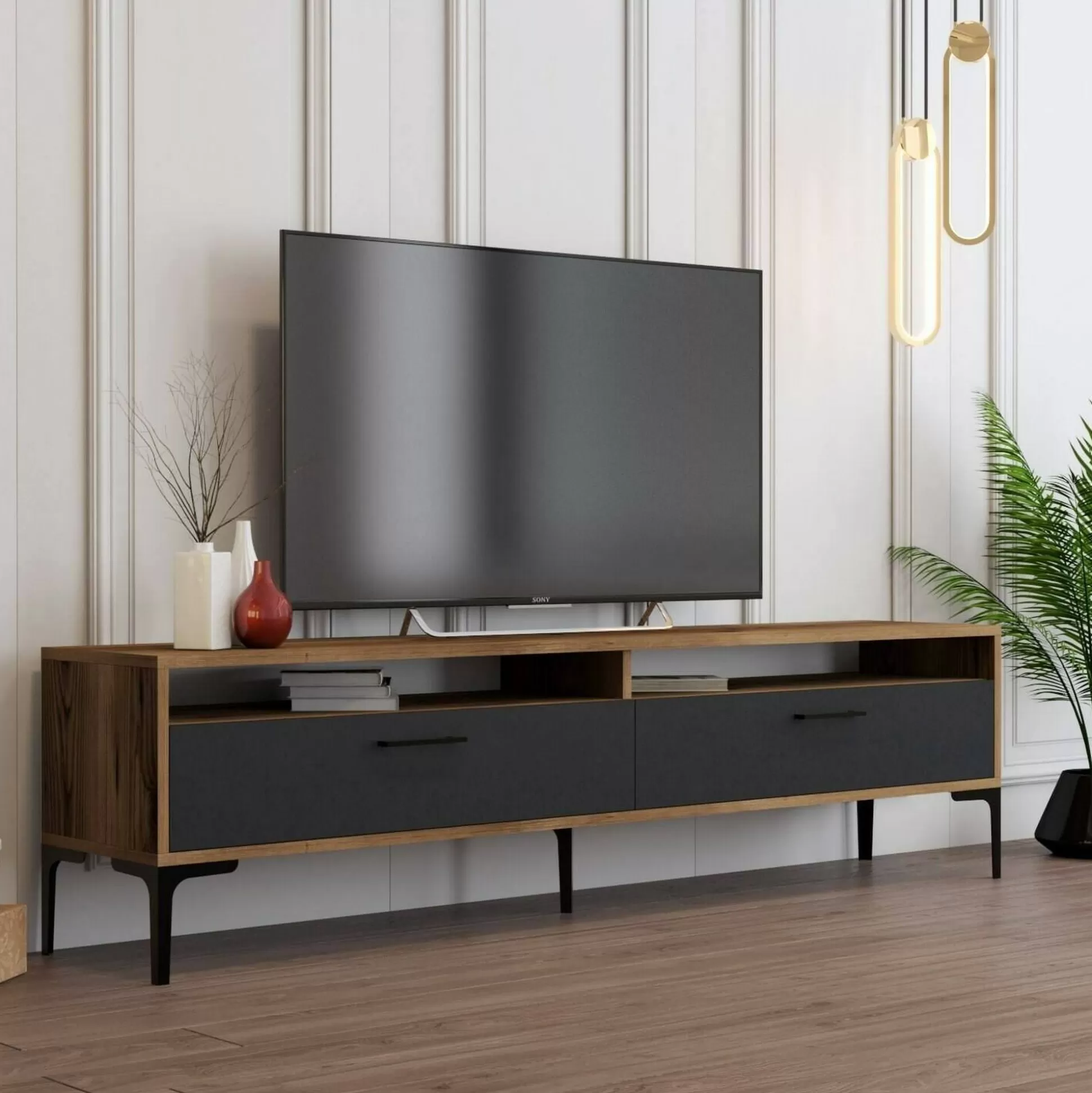 Dmora Mobili Porta Tv<Mobile porta TV Angiari, 180x47h35 cm, Noce e Antracite