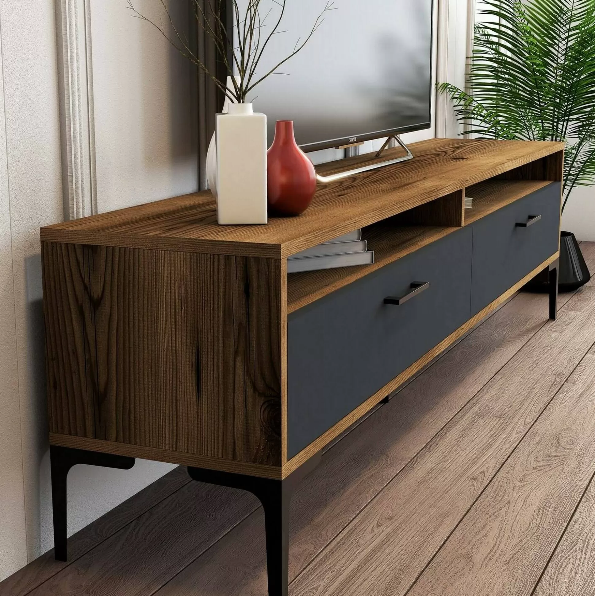Dmora Mobili Porta Tv<Mobile porta TV Angiari, 180x47h35 cm, Noce e Antracite