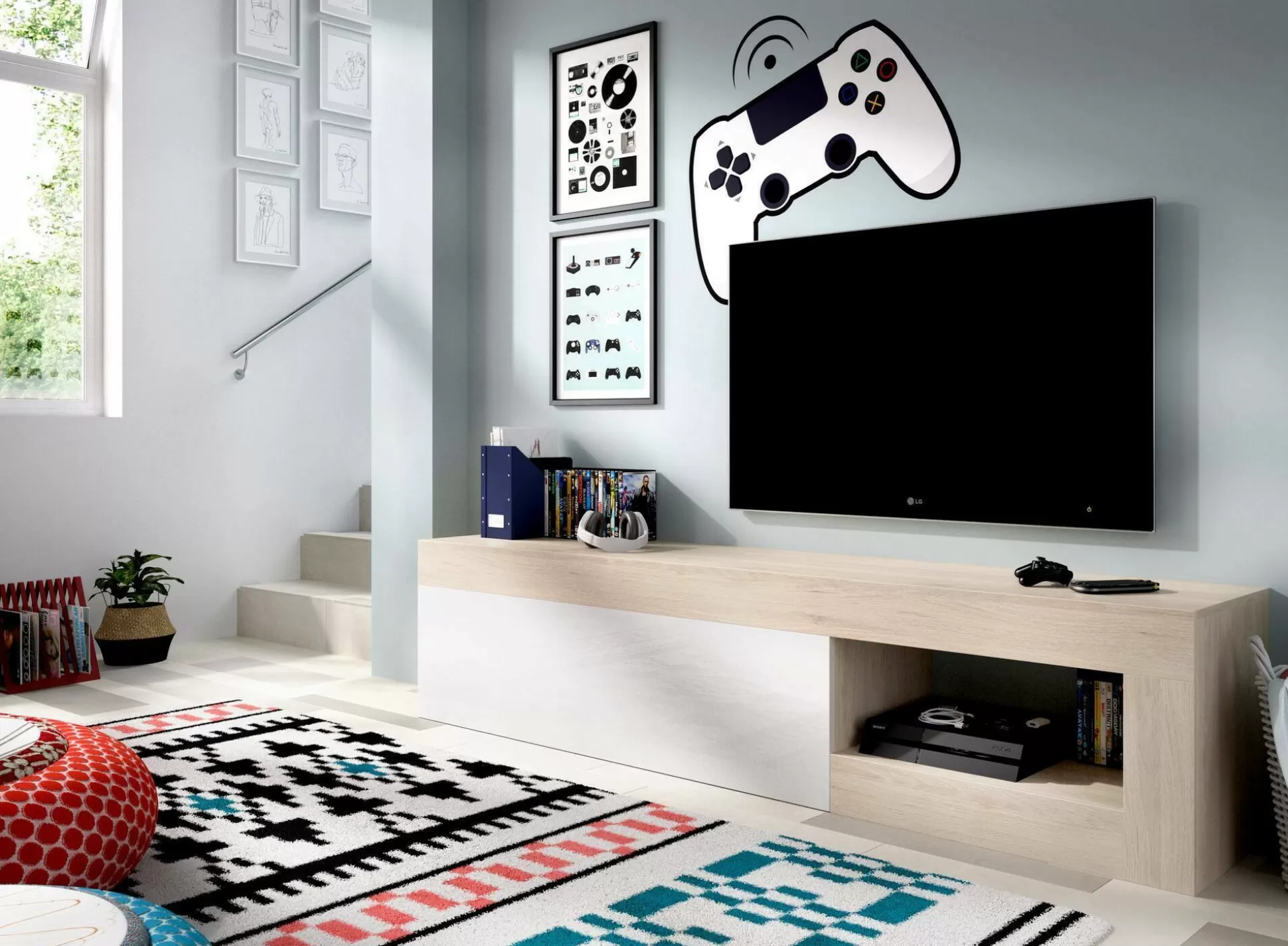 Dmora Mobili Porta Tv<Mobile porta TV Animeli, 204x42h48 cm, Rovere e Bianco