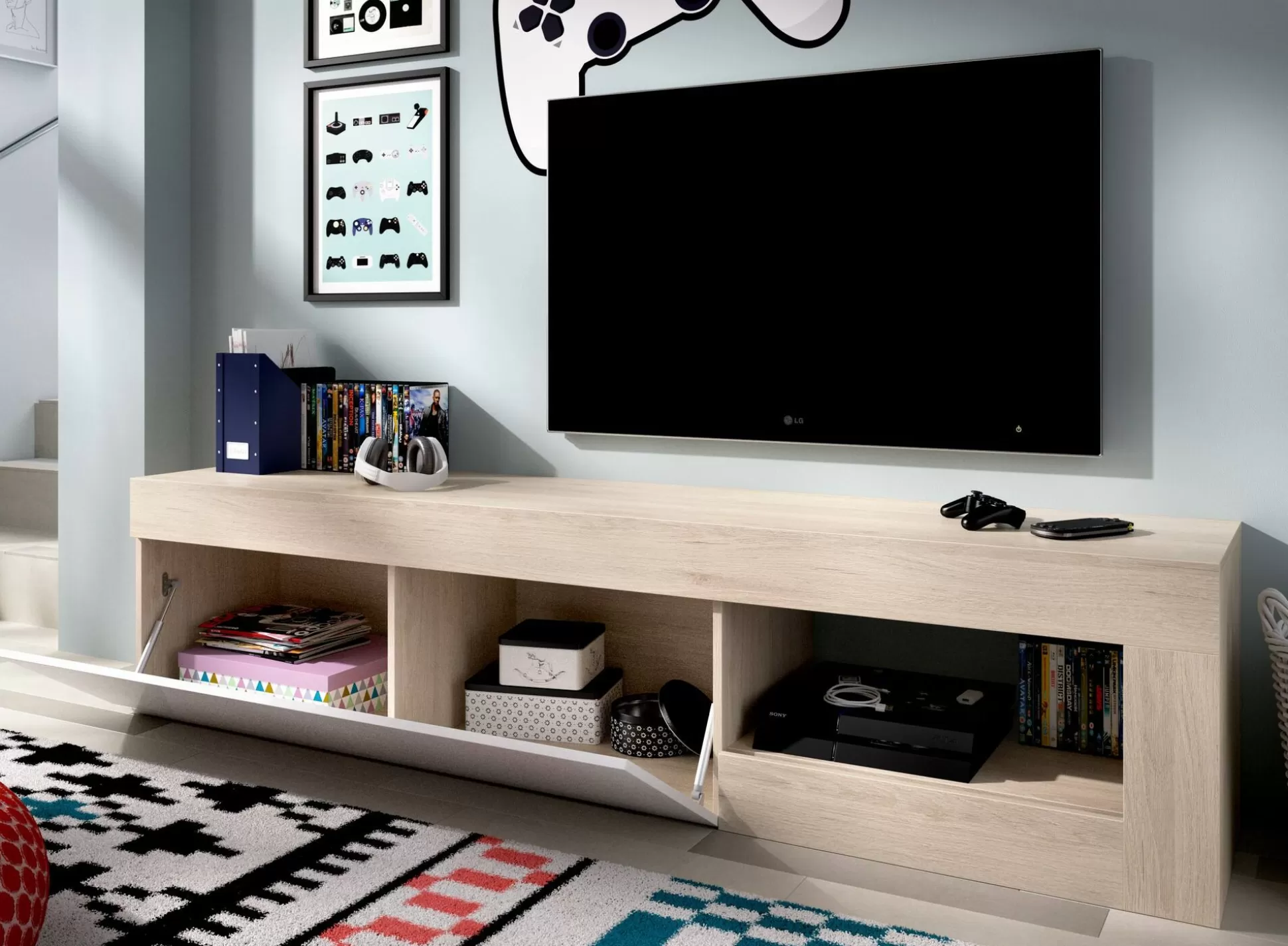 Dmora Mobili Porta Tv<Mobile porta TV Animeli, 204x42h48 cm, Rovere e Bianco