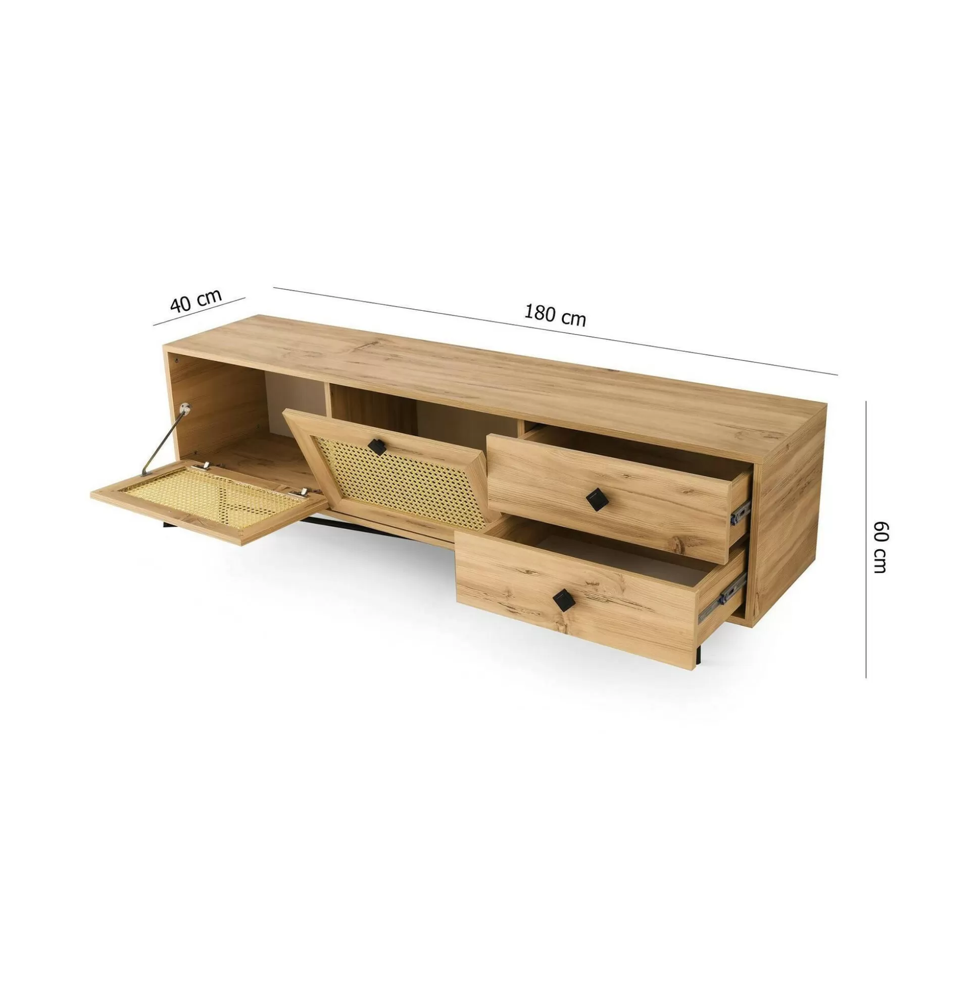 Dmora Mobili Porta Tv<Mobile porta TV Apollinare, Quercia e Nero, 180x40h60 cm