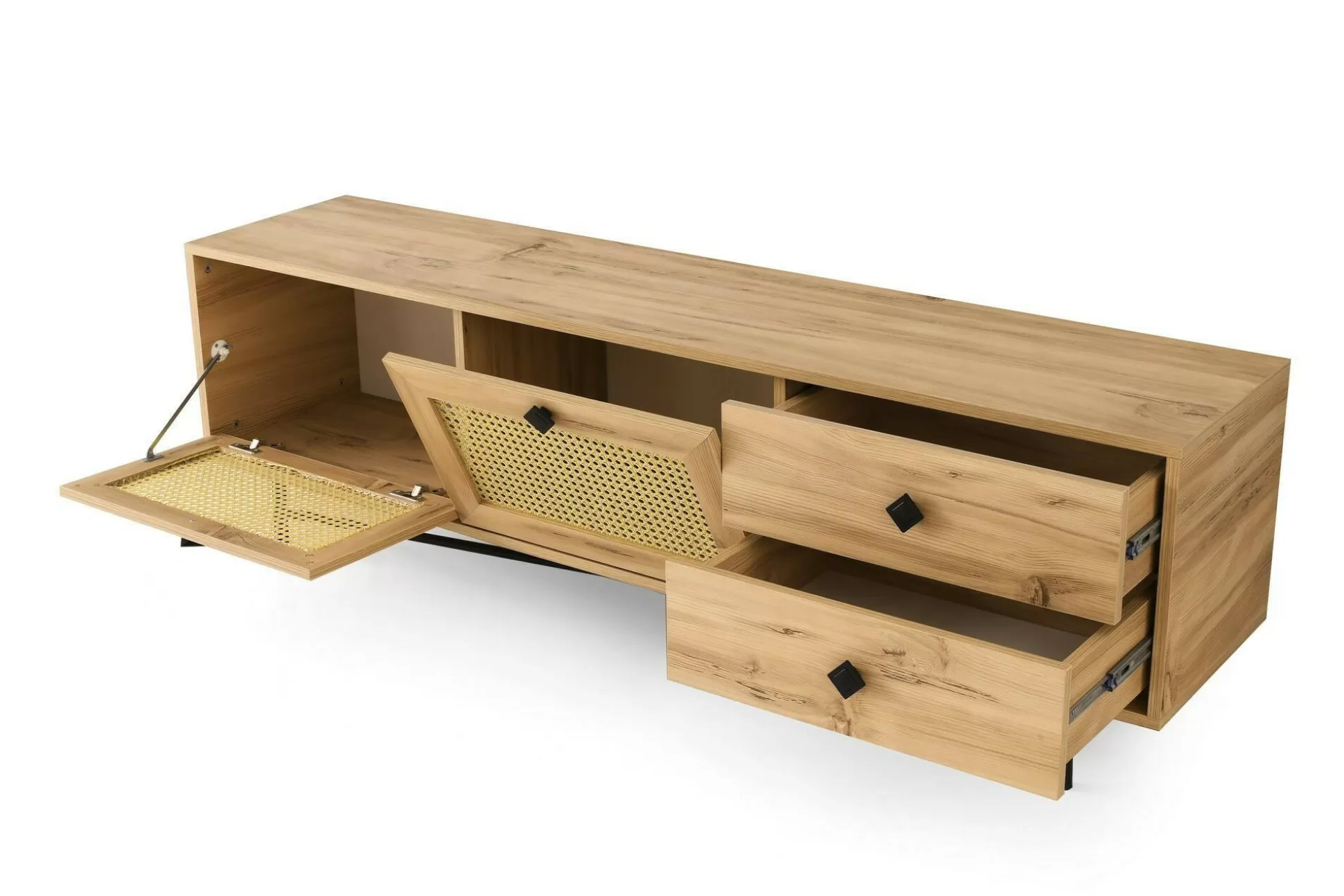 Dmora Mobili Porta Tv<Mobile porta TV Apollinare, Quercia e Nero, 180x40h60 cm