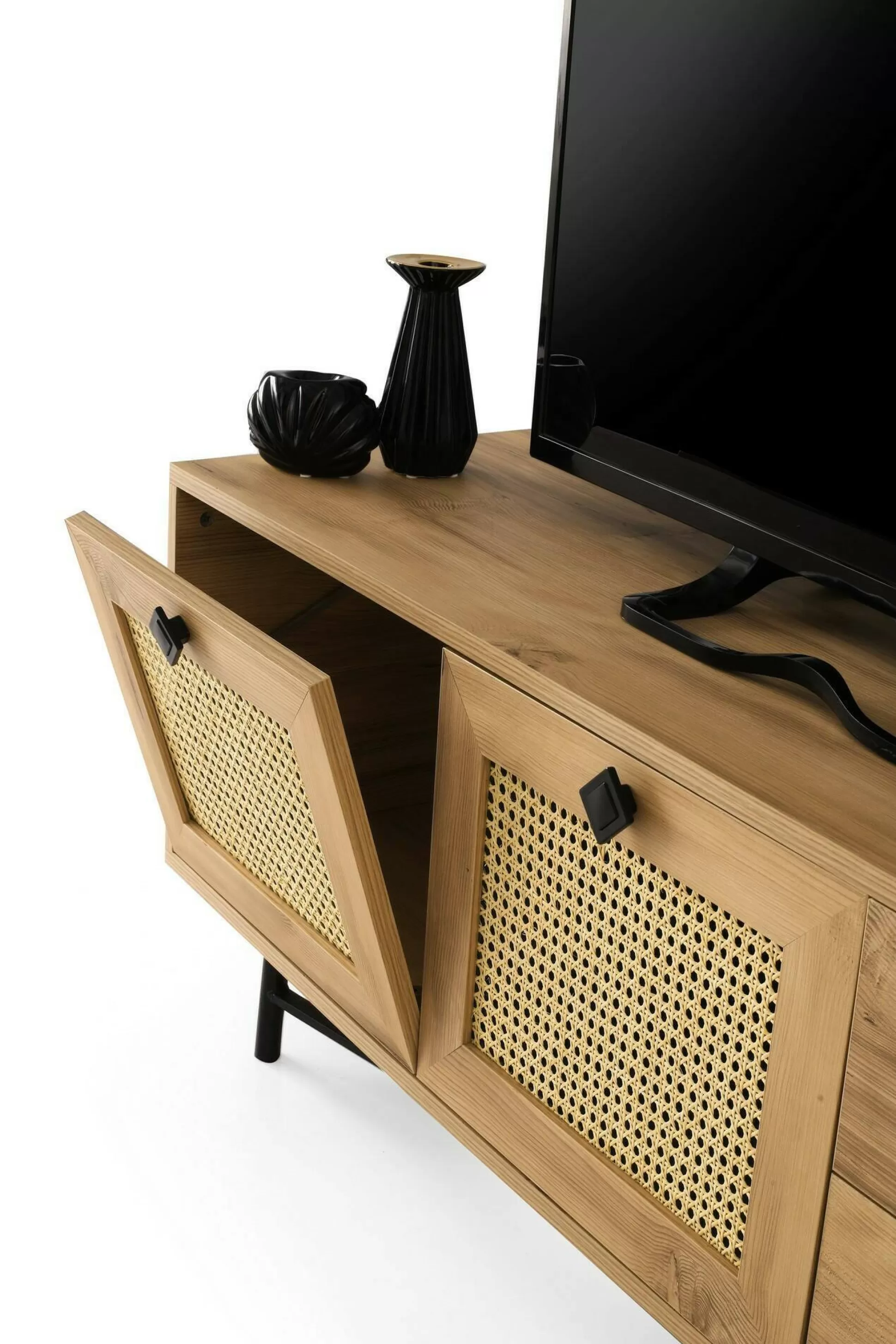 Dmora Mobili Porta Tv<Mobile porta TV Apollinare, Quercia e Nero, 140x40h60 cm