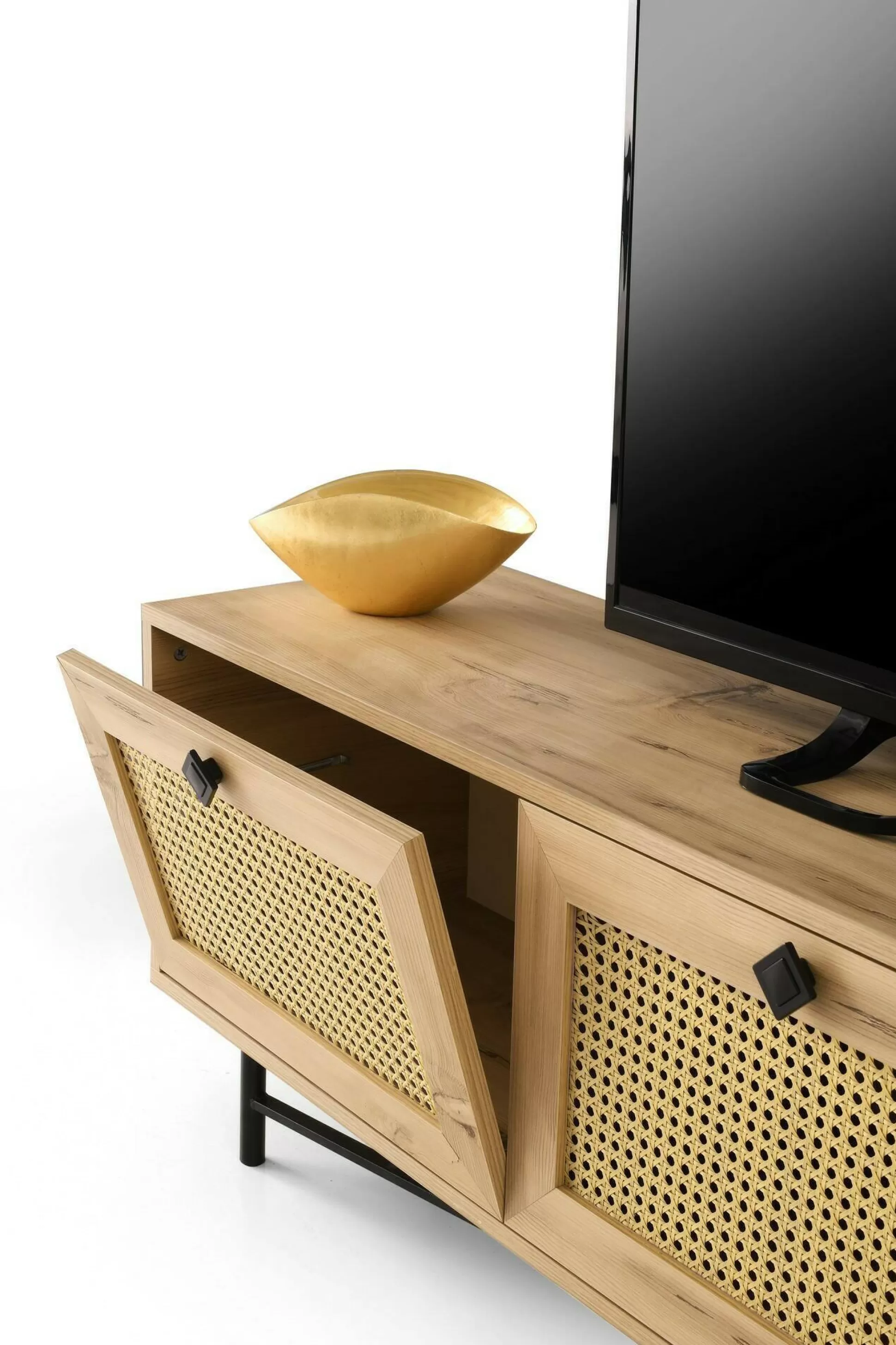Dmora Mobili Porta Tv<Mobile porta TV Apollinare, Quercia e Nero, 180x40h60 cm