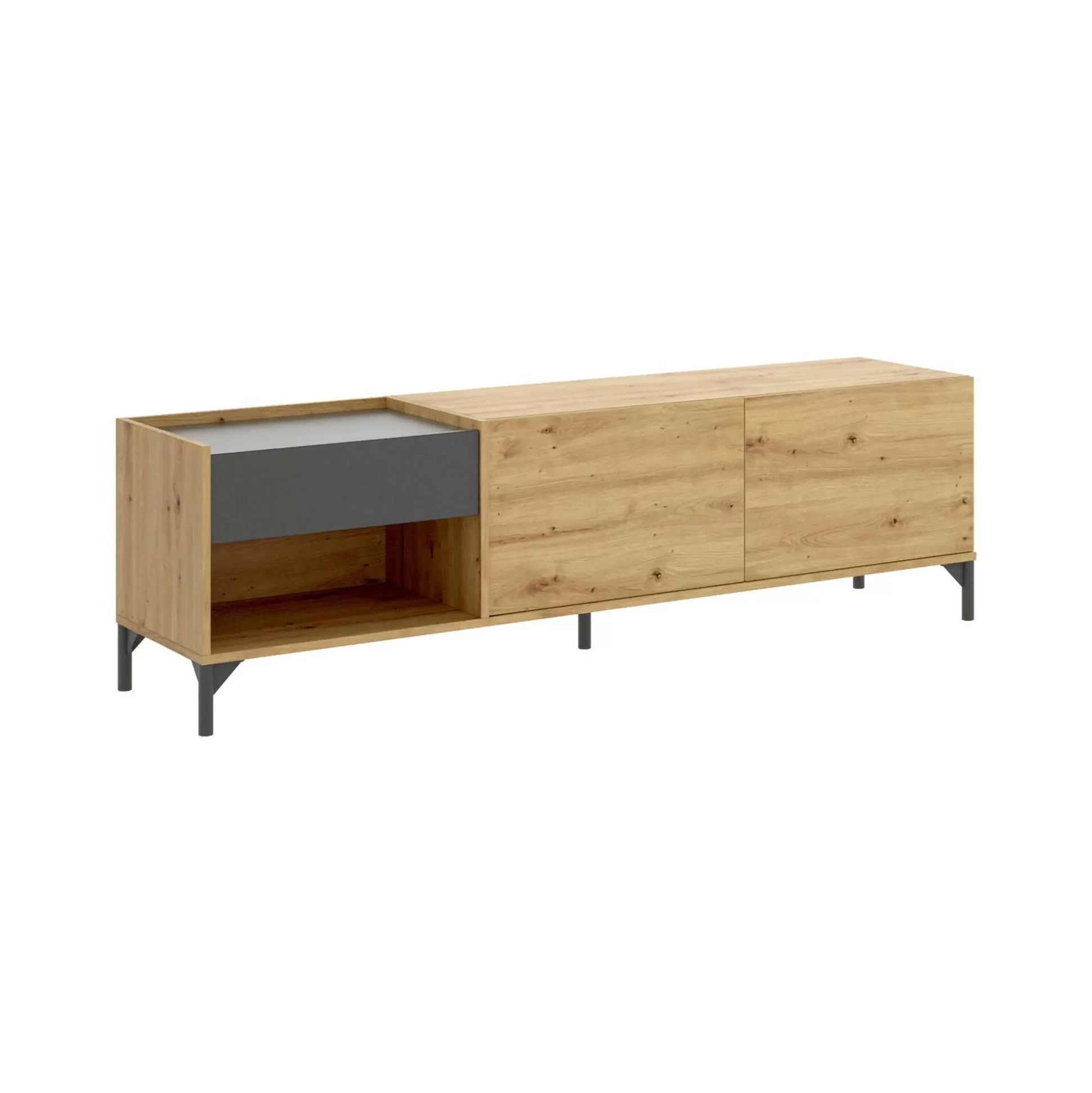 Dmora Mobili Porta Tv<Mobile porta TV Aras, 164x39h49 cm, Rovere Nodi e Antracite