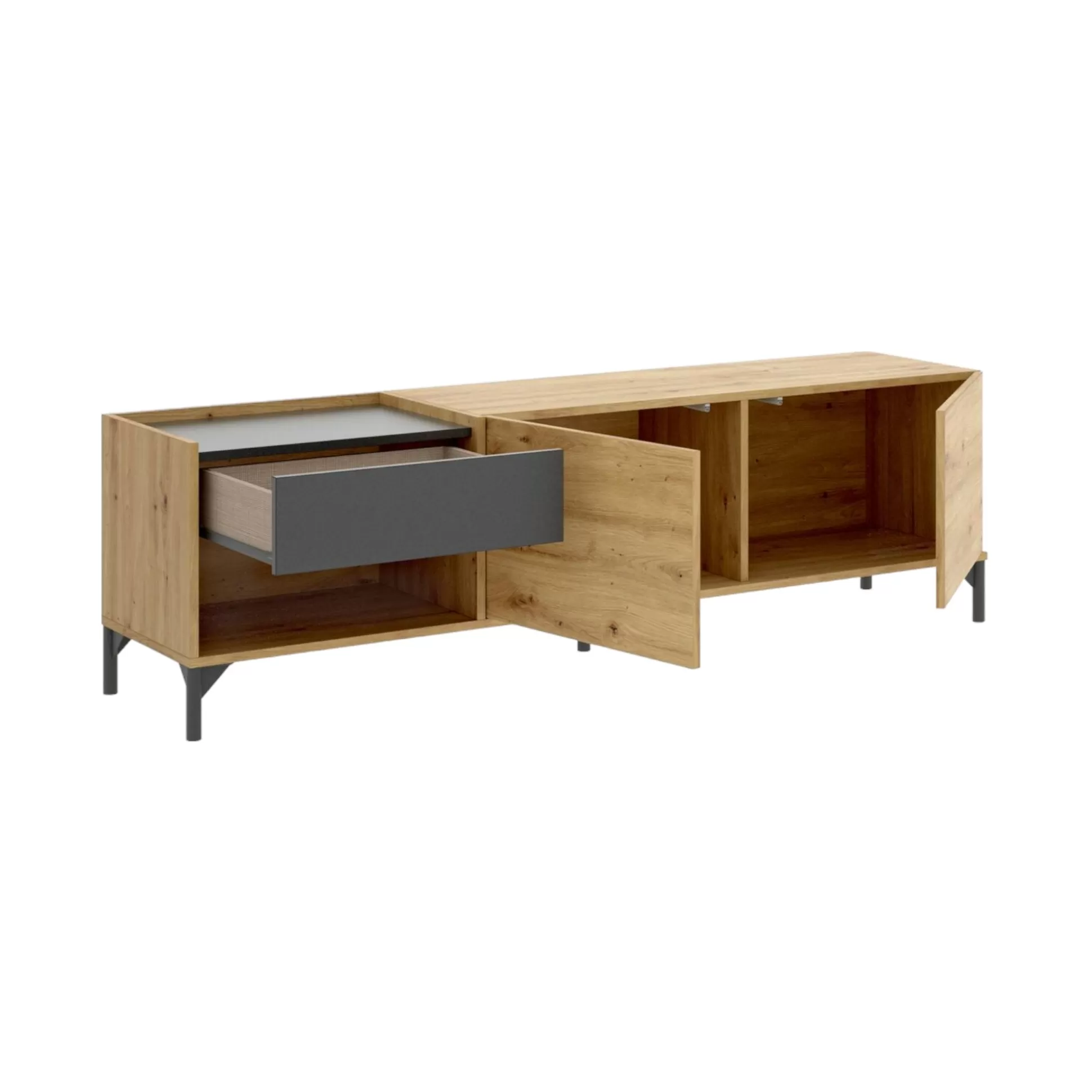 Dmora Mobili Porta Tv<Mobile porta TV Aras, 164x39h49 cm, Rovere Nodi e Antracite