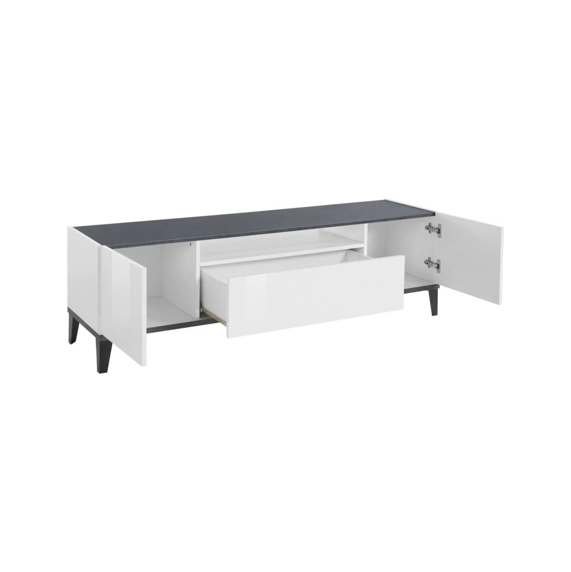 Dmora Mobili Porta Tv<Mobile porta TV Argentoro, cm 160x40h47, Bianco lucido e Ardesia