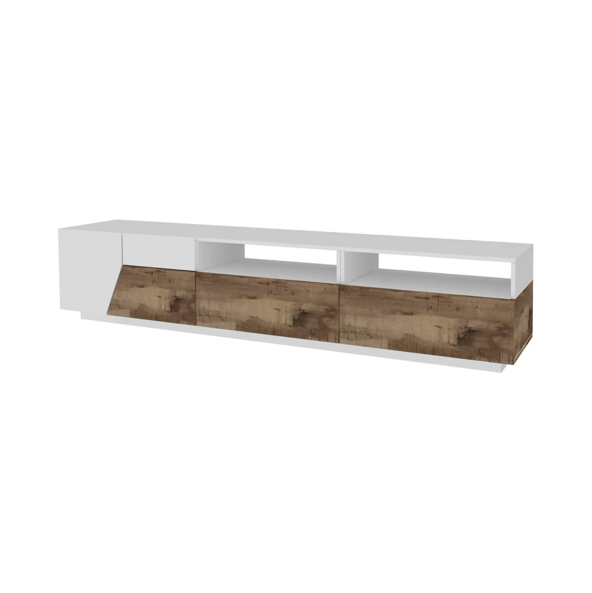 Dmora Mobili Porta Tv<Mobile porta TV Arghi, cm 200x43h46, Bianco lucido e Acero