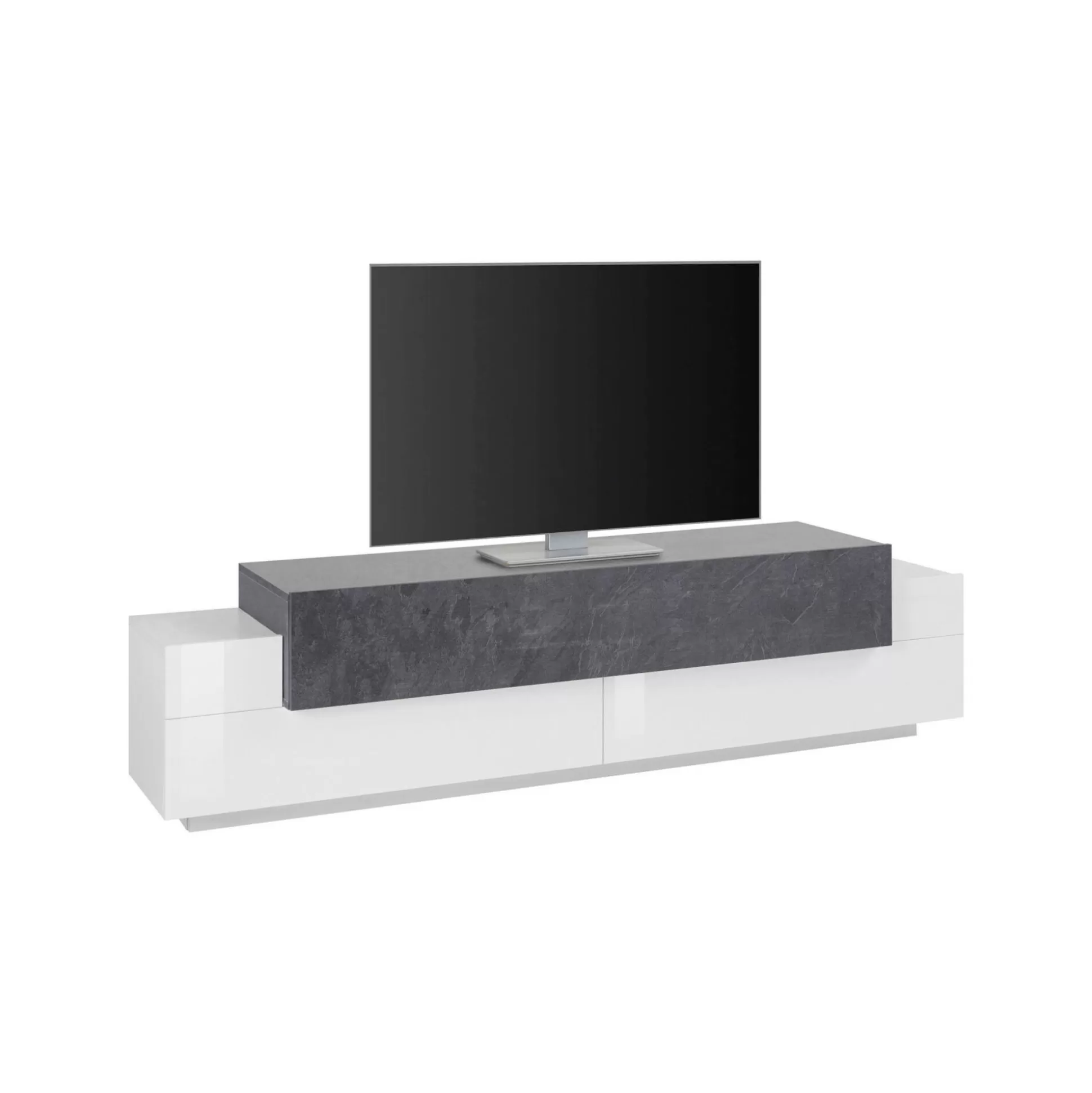 Dmora Mobili Porta Tv<Mobile porta TV Arold, cm 200x45h52, Bianco lucido e Ardesia