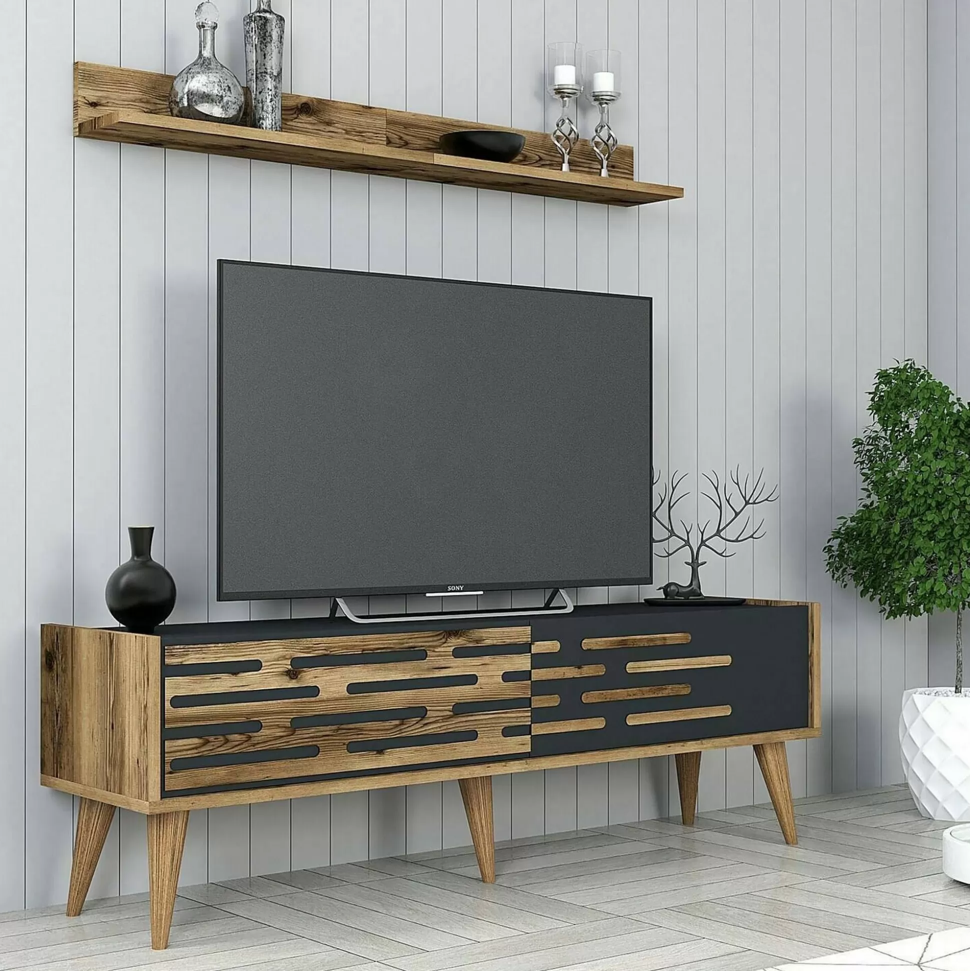 Dmora Mobili Porta Tv<Mobile porta TV Arsiero, 140x45h35 cm, Noce e Antracite