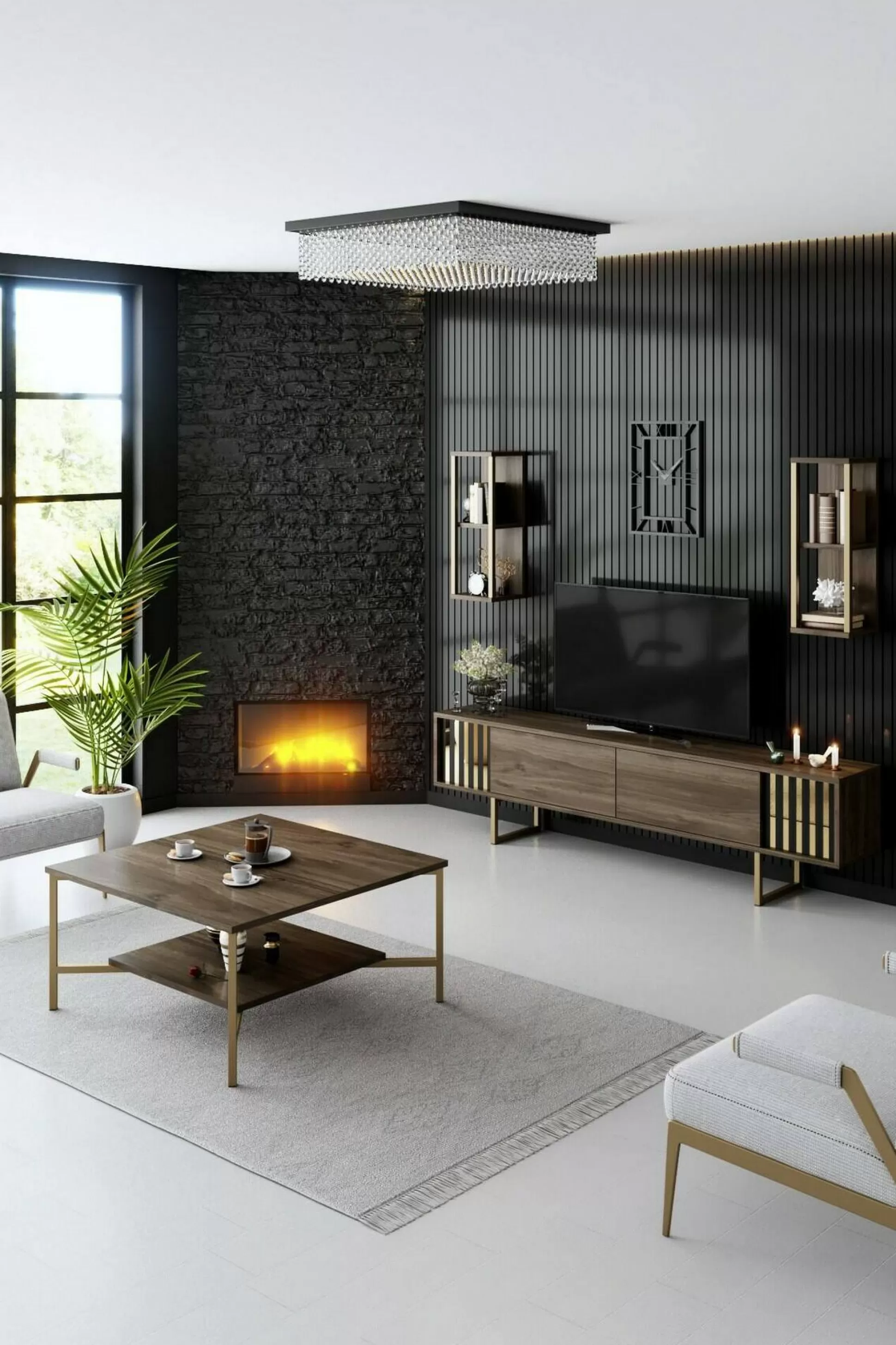 Dmora Mobili Porta Tv<Mobile porta TV Artinay, 180x30h48 cm, Noce e Nero