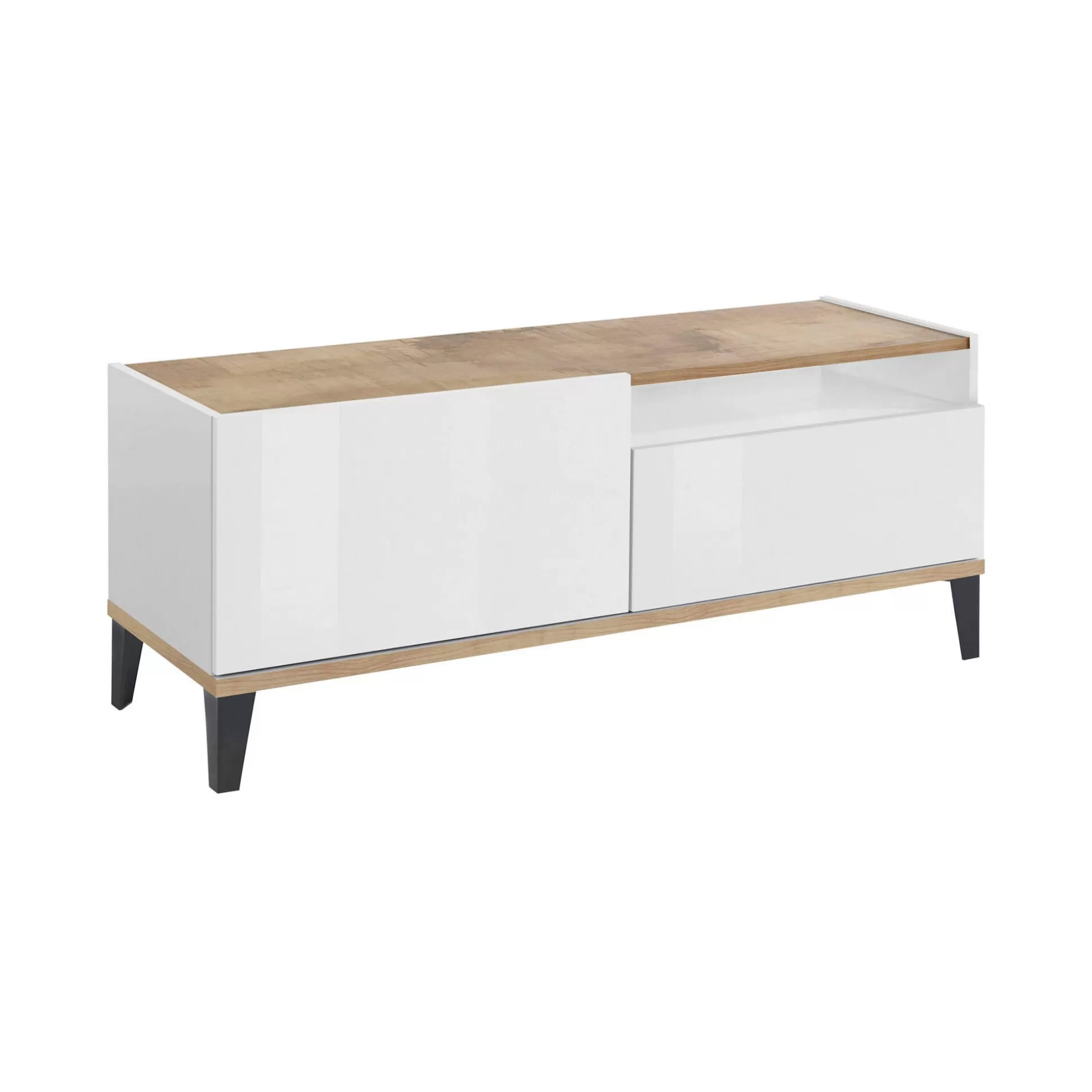 Dmora Mobili Porta Tv<Mobile porta TV Atris, cm 120x40h47, Bianco lucido e Acero