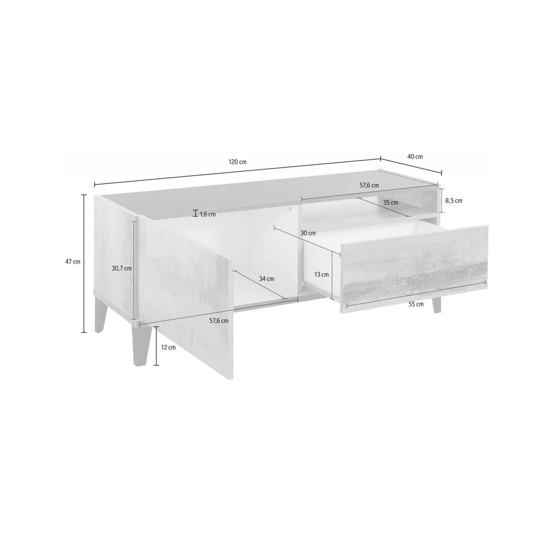 Dmora Mobili Porta Tv<Mobile porta TV Atris, cm 120x40h47, Bianco lucido e Ardesia