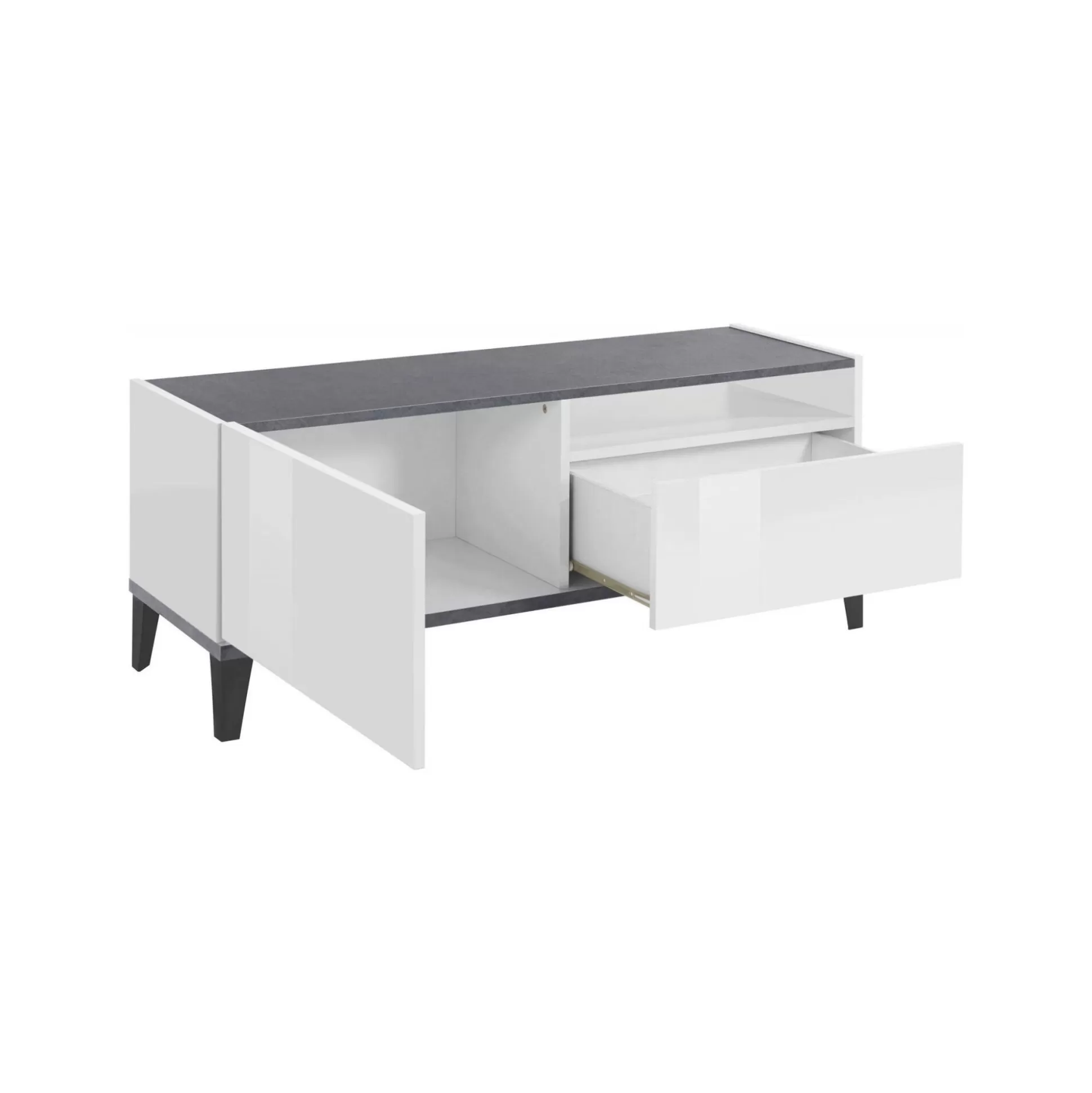 Dmora Mobili Porta Tv<Mobile porta TV Atris, cm 120x40h47, Bianco lucido e Ardesia