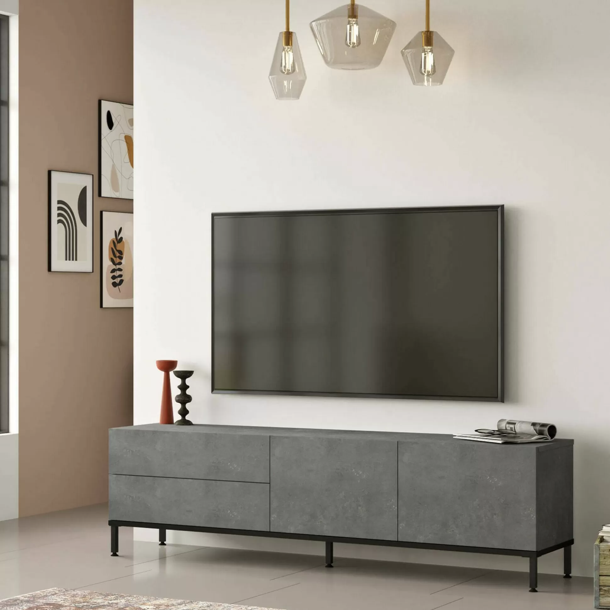 Dmora Mobili Porta Tv<Mobile porta TV Basyang, 170x36h46 cm, Argento e Nero