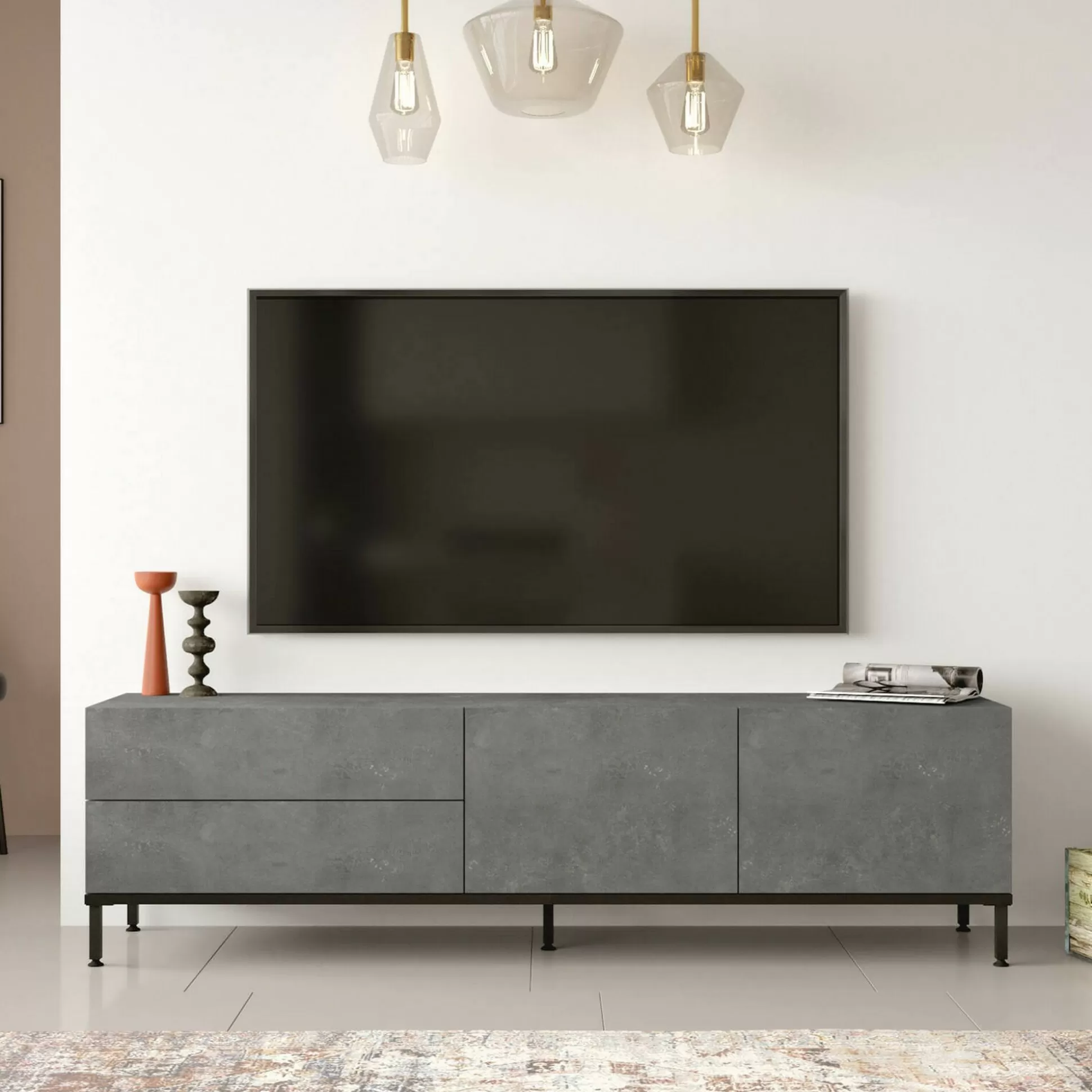 Dmora Mobili Porta Tv<Mobile porta TV Basyang, 170x36h46 cm, Argento e Nero