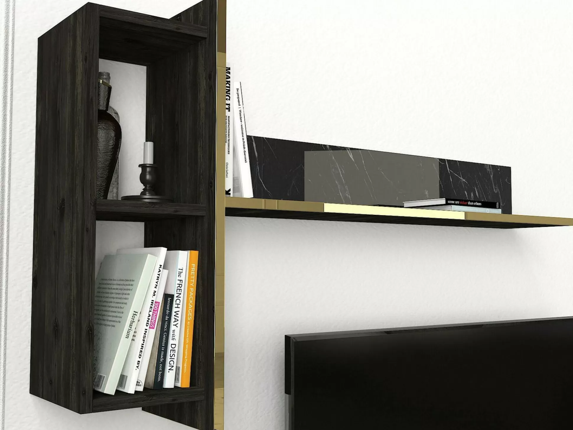 Dmora Mobili Porta Tv<Mobile porta TV Beinasco, 180x32h45 cm, Nero e Oro