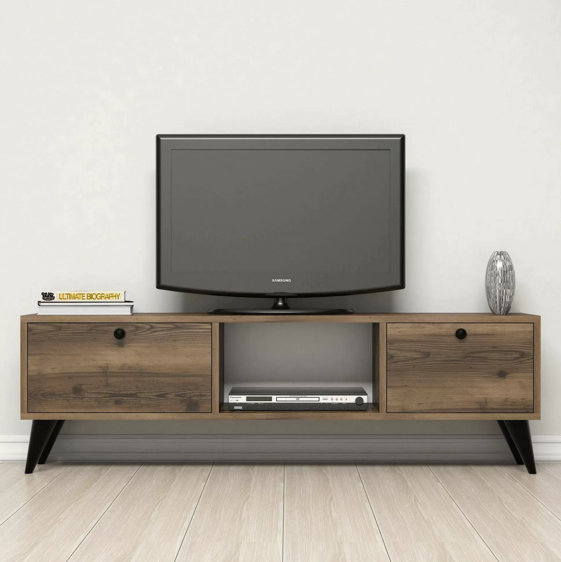Dmora Mobili Porta Tv<Mobile porta TV Bloem, 138x30 h43 cm, Noce e Nero