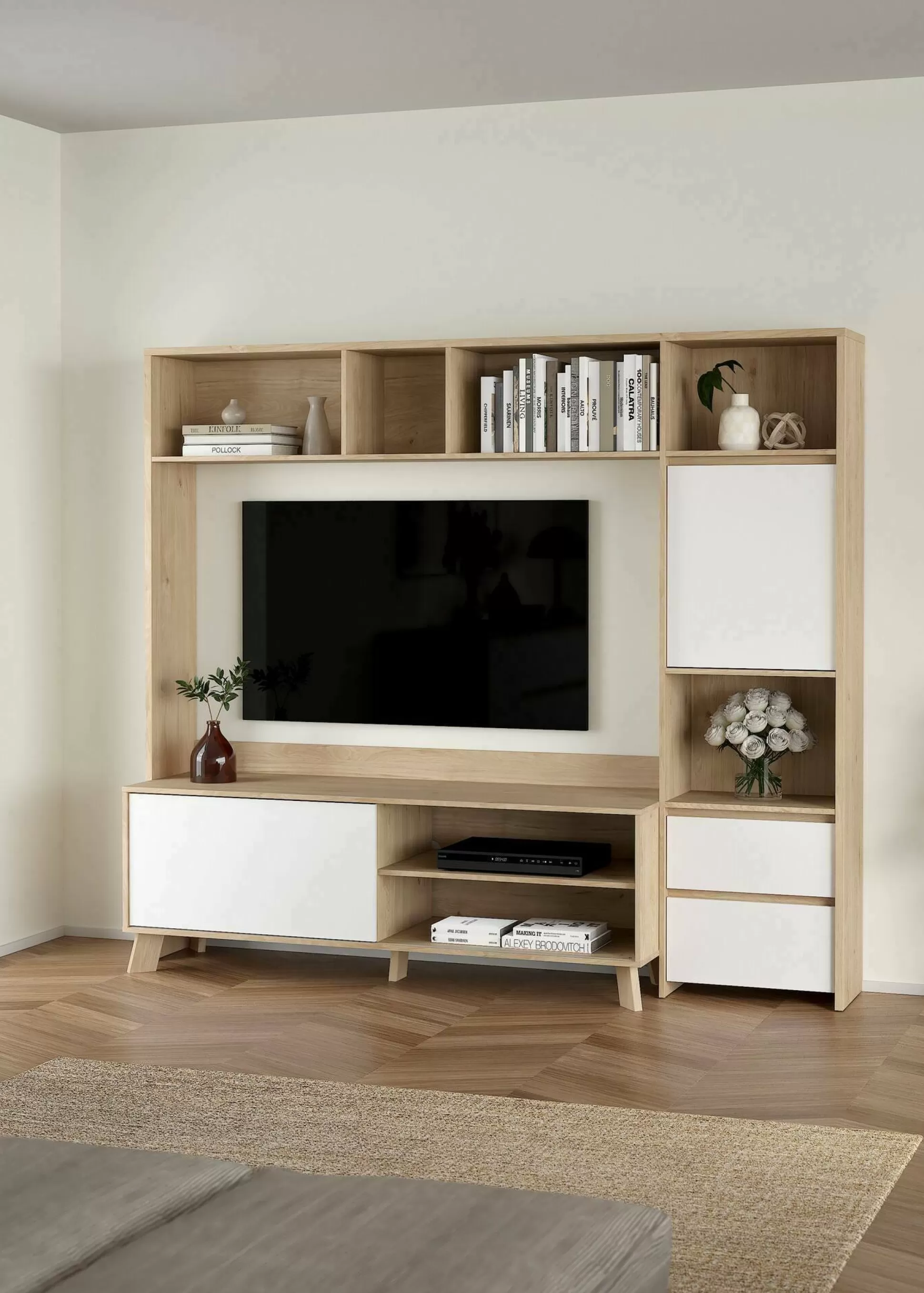 Dmora Mobili Porta Tv<Mobile porta TV Calabria, 48x209 h183 cm, Rovere e Bianco