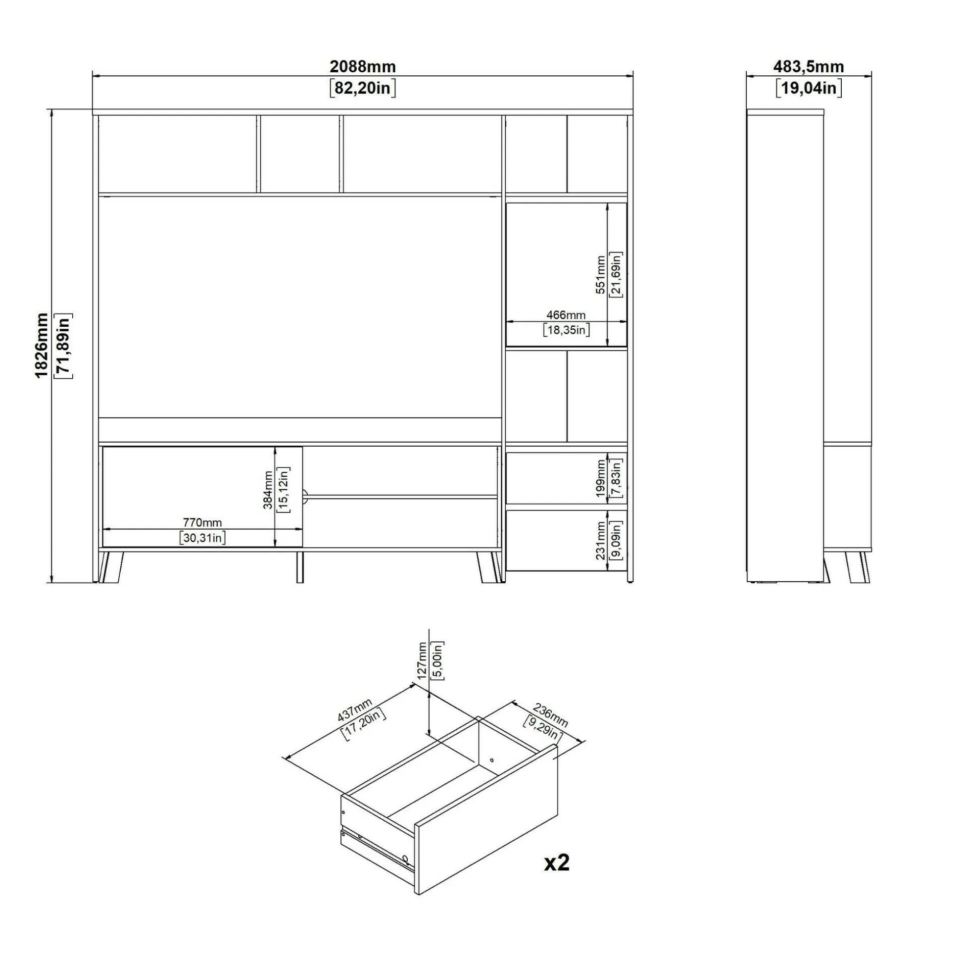 Dmora Mobili Porta Tv<Mobile porta TV Calabria, 48x209 h183 cm, Rovere e Bianco