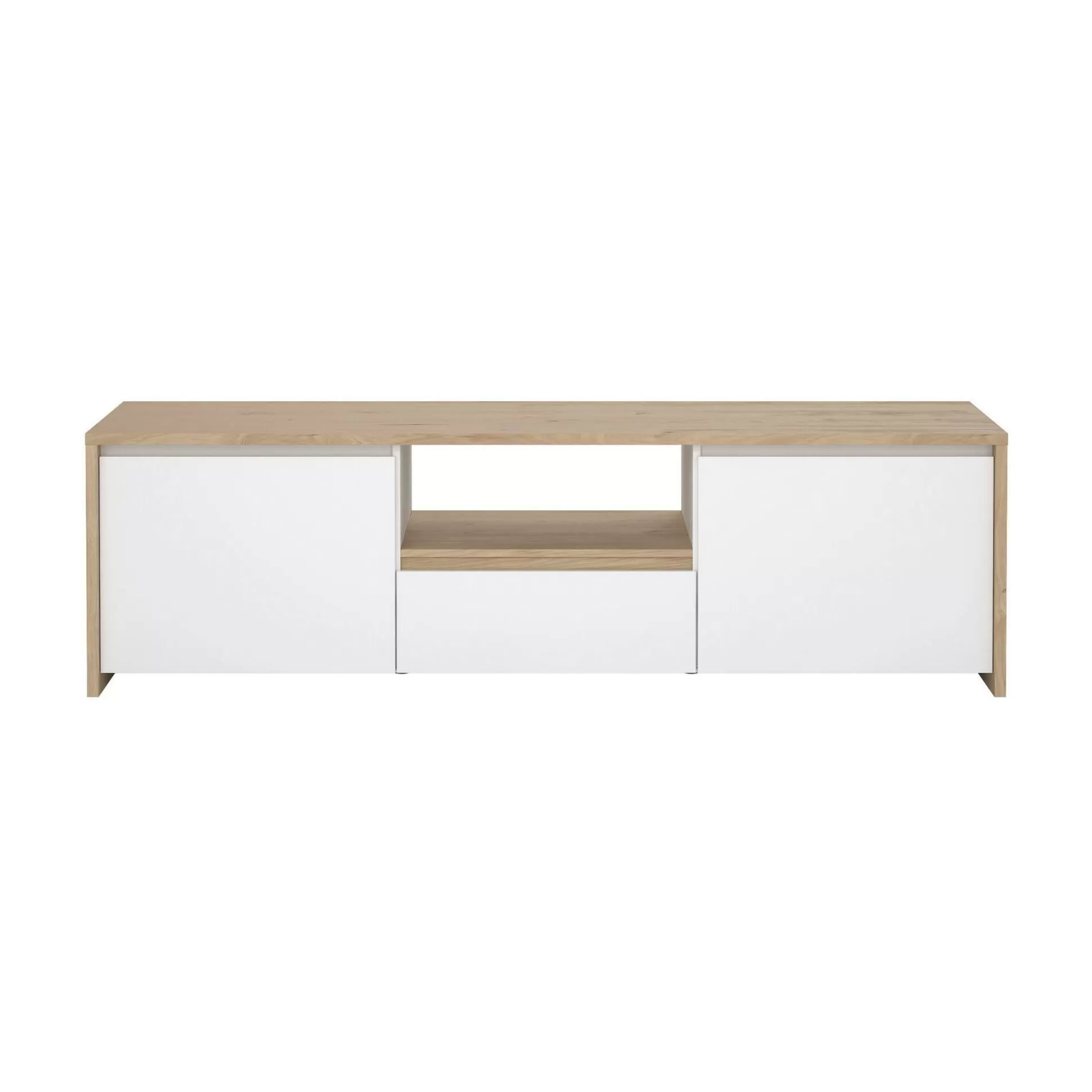 Dmora Mobili Porta Tv<Mobile porta TV Catherine, Credenza da soggiorno, Armadio basso per TV, Base parete attrezzata, 48x179 h52 cm, Rovere e Bianco