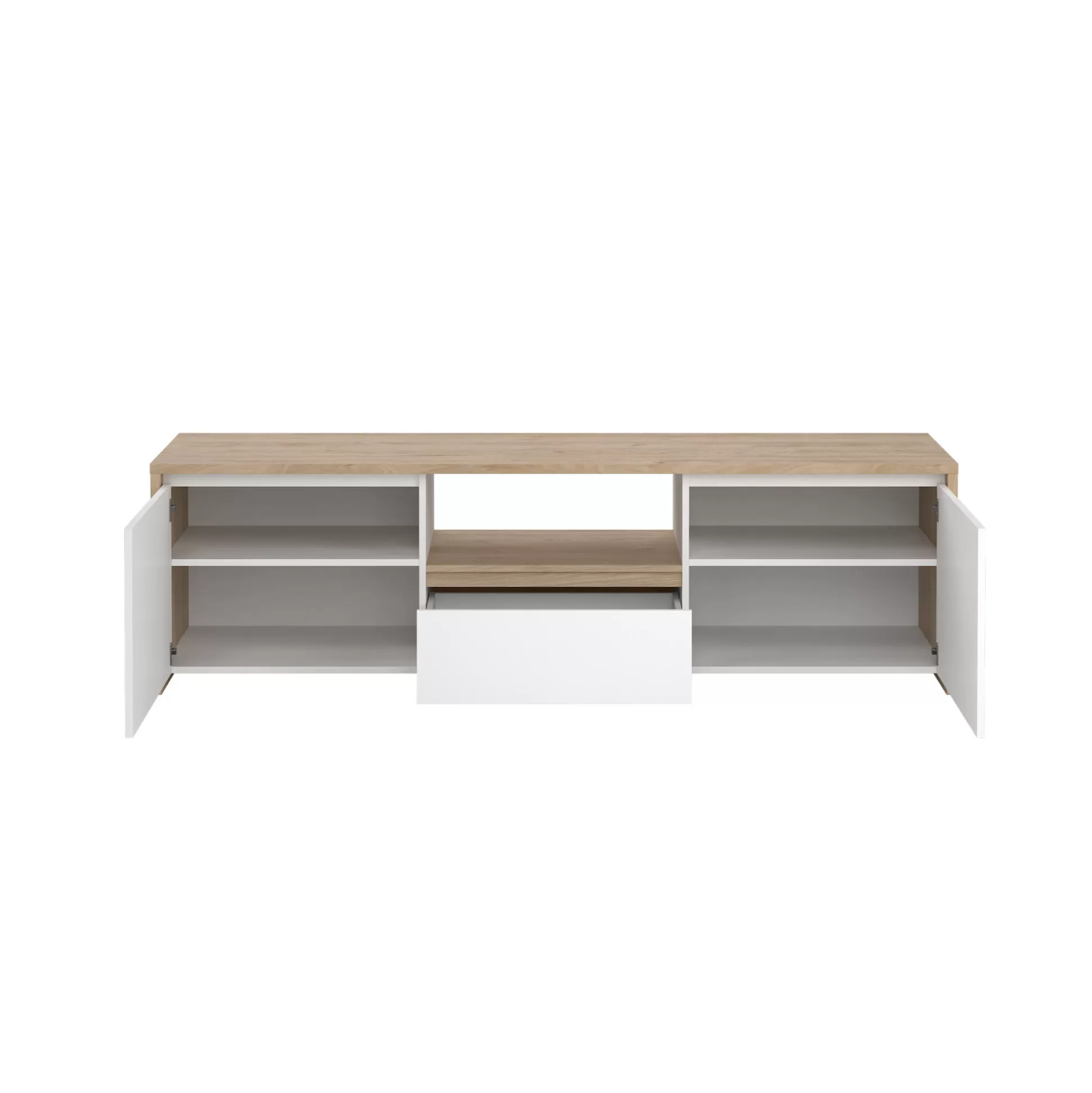 Dmora Mobili Porta Tv<Mobile porta TV Catherine, Credenza da soggiorno, Armadio basso per TV, Base parete attrezzata, 48x179 h52 cm, Rovere e Bianco