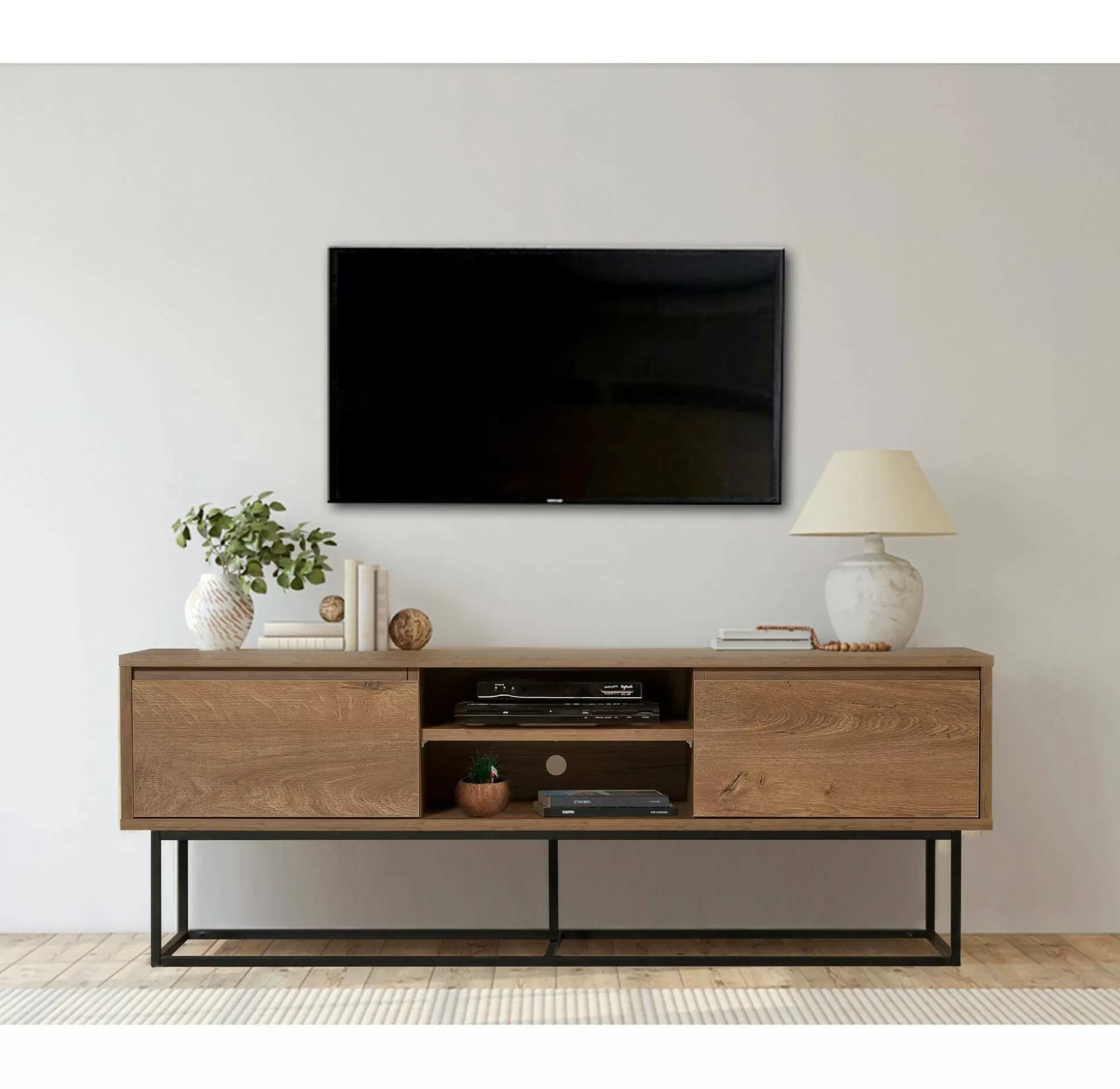 Dmora Mobili Porta Tv<Mobile porta TV Corinna, Noce e Nero, 140x40h50 cm