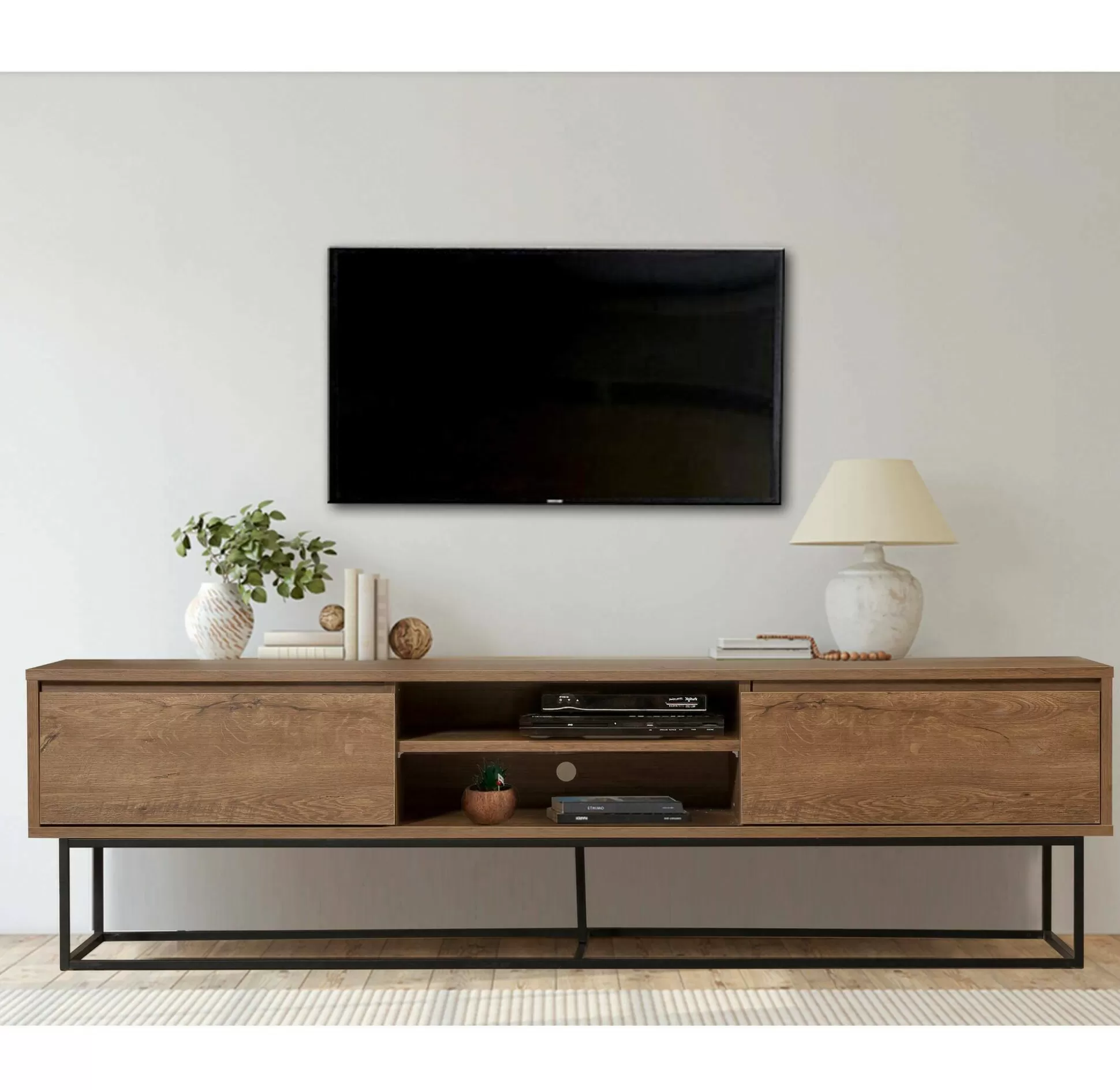 Dmora Mobili Porta Tv<Mobile porta TV Corinna, Noce e Nero, 180x40h50 cm